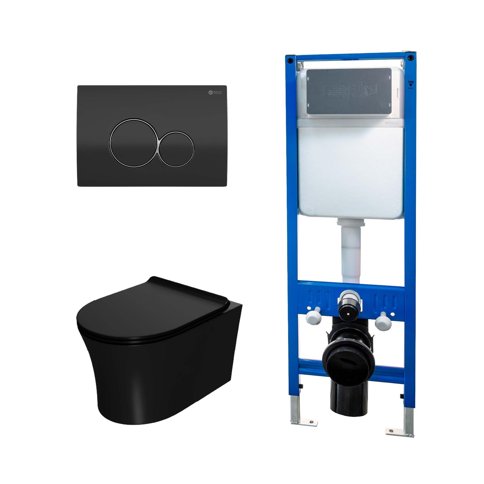 Сет: Инсталляция Point Элемент PN45124 + Клавиша Виктория черн/хр PN44061BC + Унитаз Вега PN41711BM