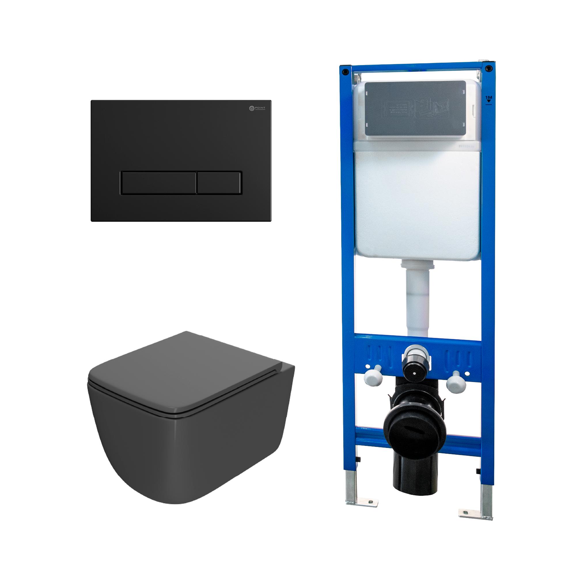 Сет: Инсталляция Point Элемент PN45124+Клавиша Меркурий черн мат PN44831BM+Унитаз Меркурий PN41831GM