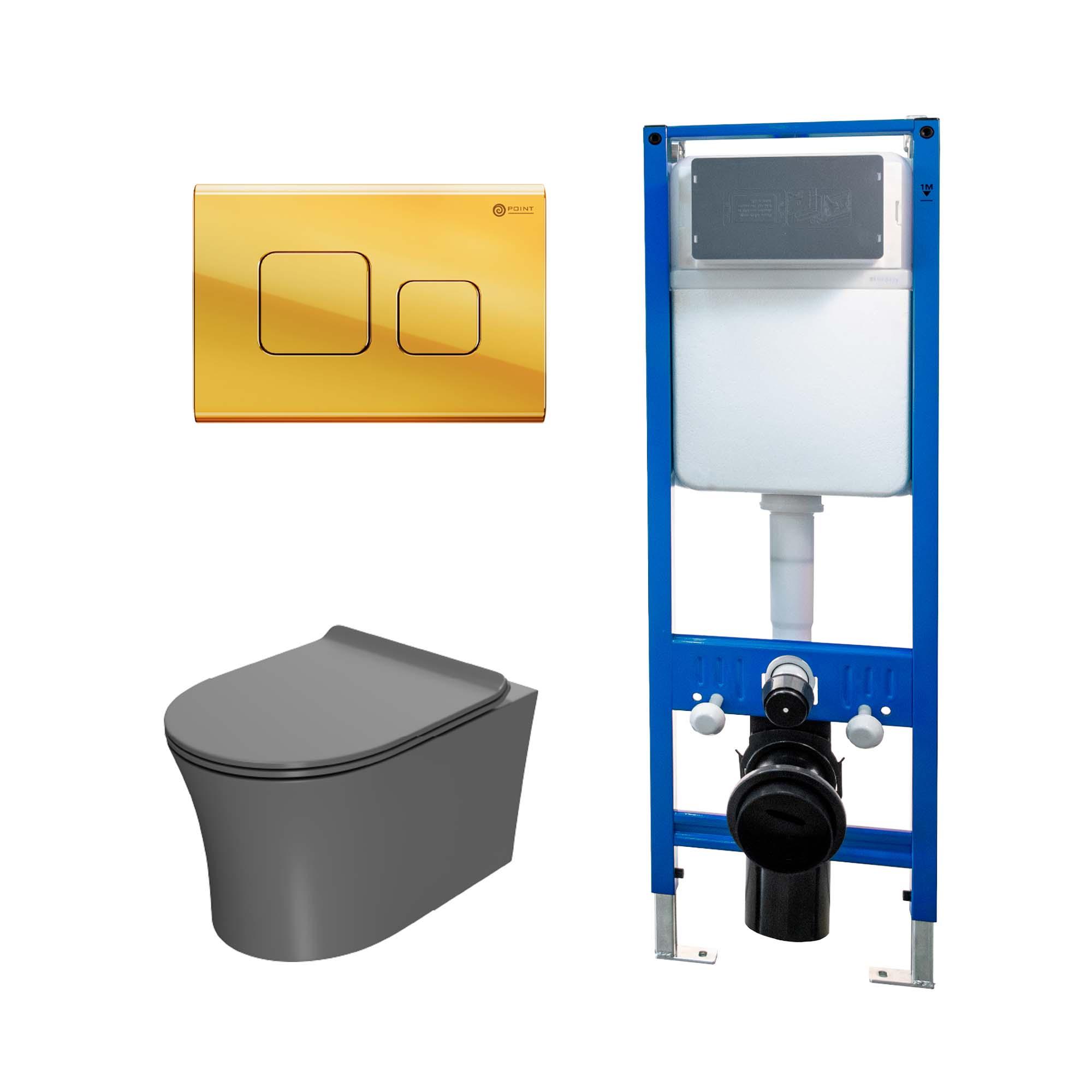 Сет: Инсталляция Point Элемент PN45124 + Клавиша Афина, золото, PN44041G + Унитаз Вега PN41711GM