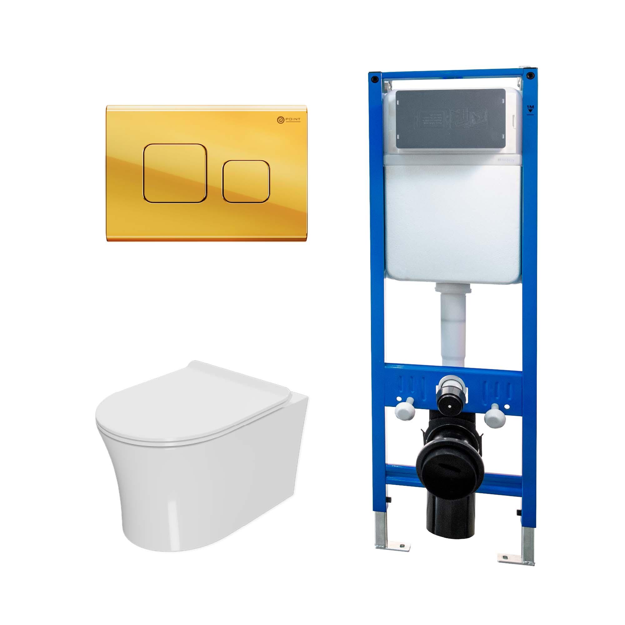 Сет: Инсталляция Point Элемент PN45124 + Клавиша Афина, золото, PN44041G + Унитаз Вега PN41711