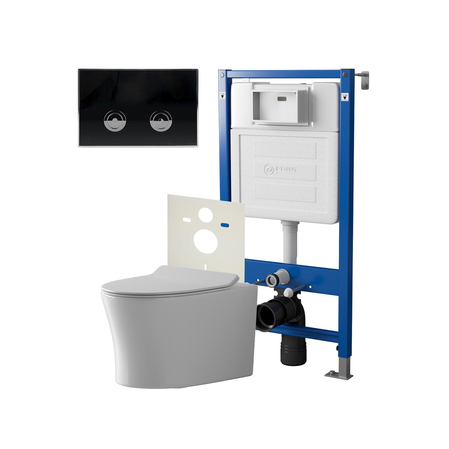 Сет: Инсталляция пневм Point Элемент П PN45121 + Клавиша Венера черный/хром PN44071BC + Унитаз Вега