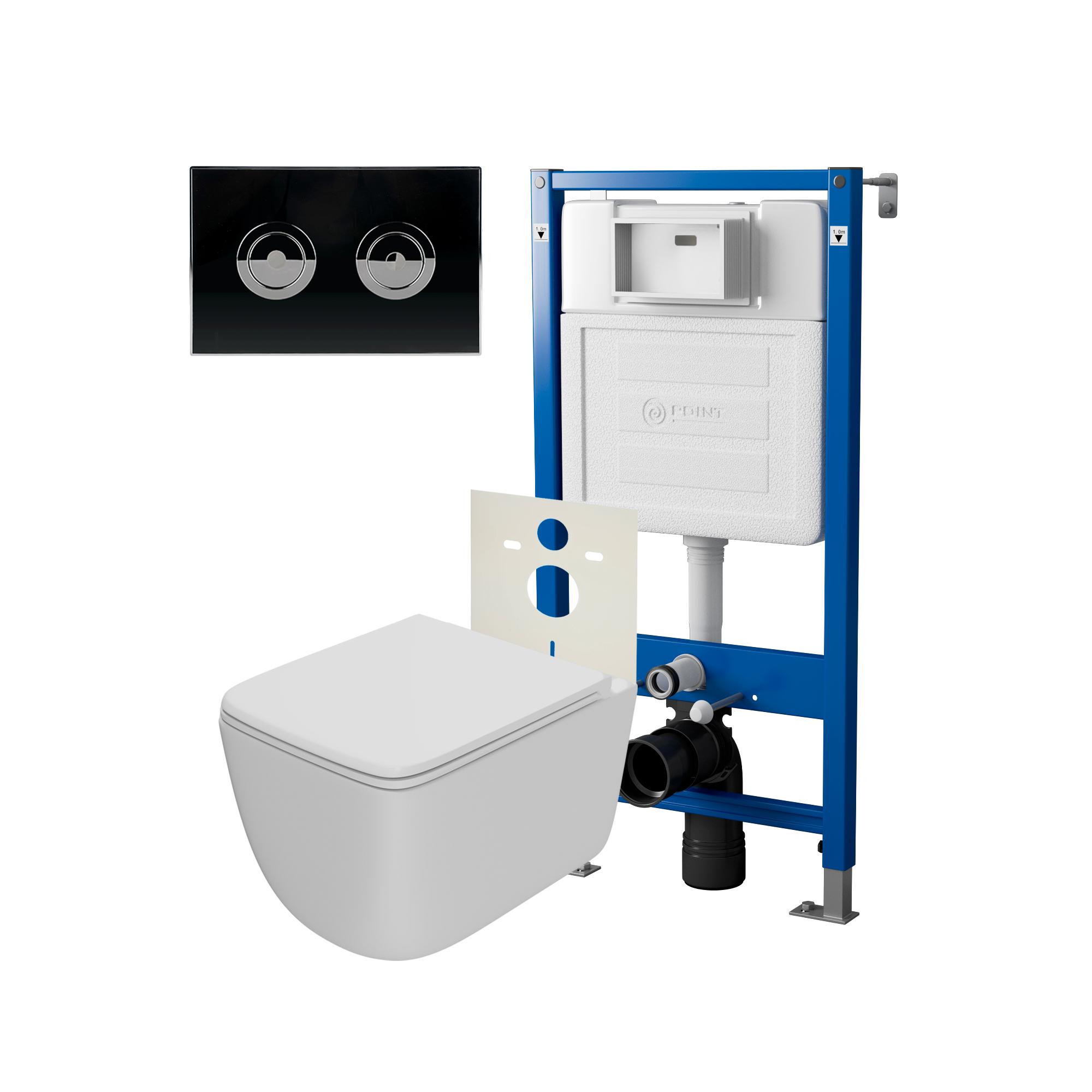 Сет:Инсталляция пневм Point Элемент П PN45121+Клавиша уст в стену чер/хром+Унитаз Меркурий PN41831WM