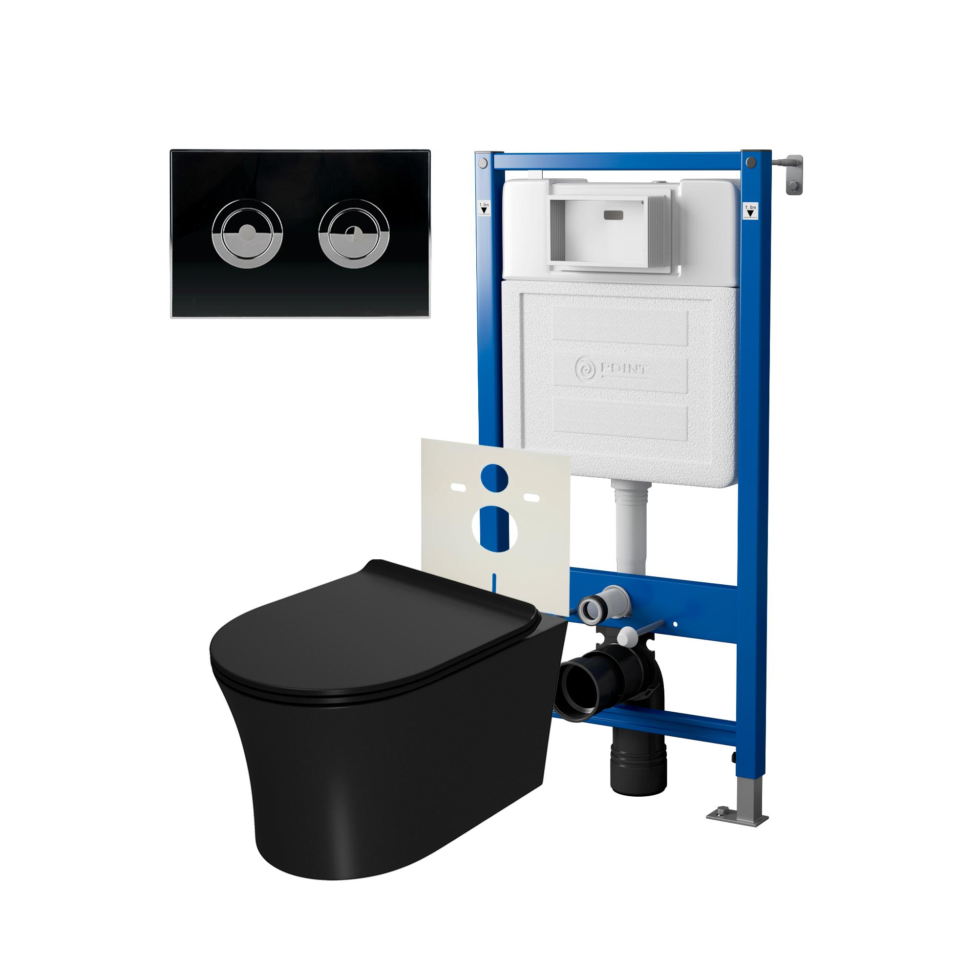 Сет: Инсталляция пневм Point Элемент П PN45121+Клавиша Венера чер/хром PN44072BC+Унитаз Вега чёр мат