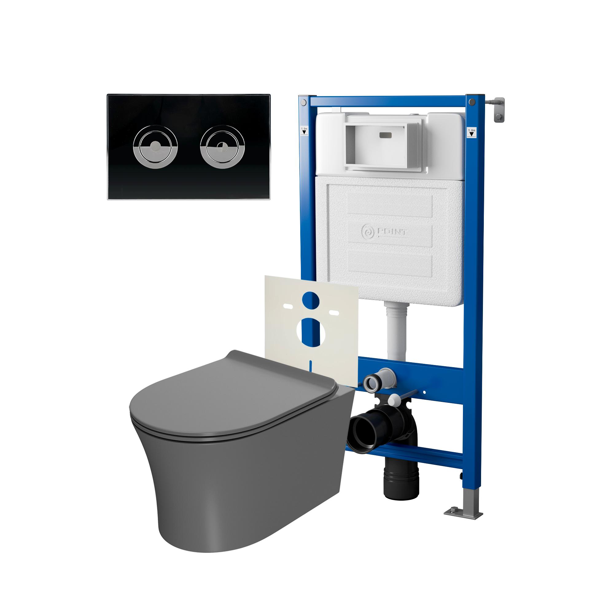 Сет: Инсталляция пневм Point Элемент П PN45121+Клавиша Венера чер/хром PN44072BC+Унитаз Вега сер мат
