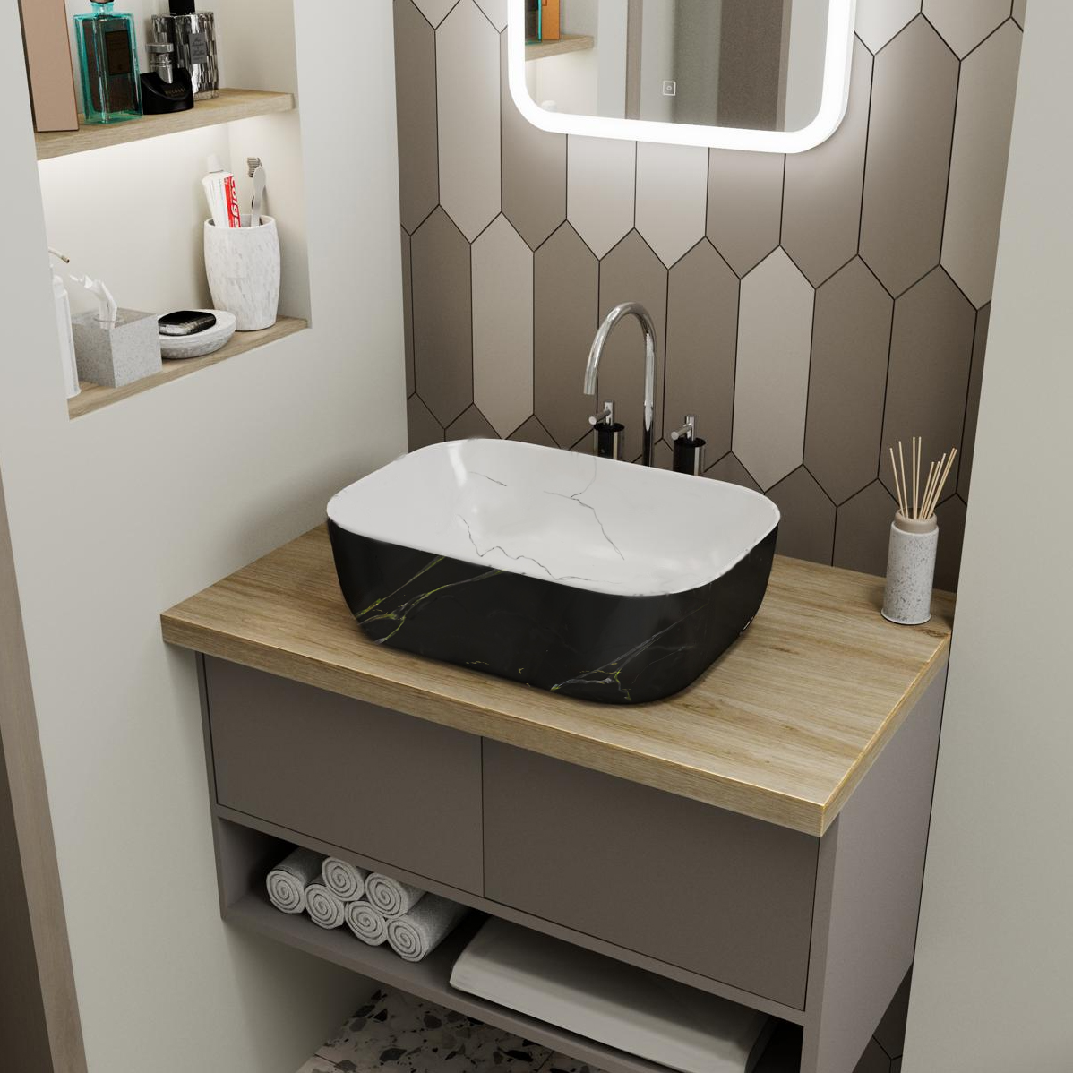 Умывальник накладной, прямоугольный Point Вега 46, PN43711WB