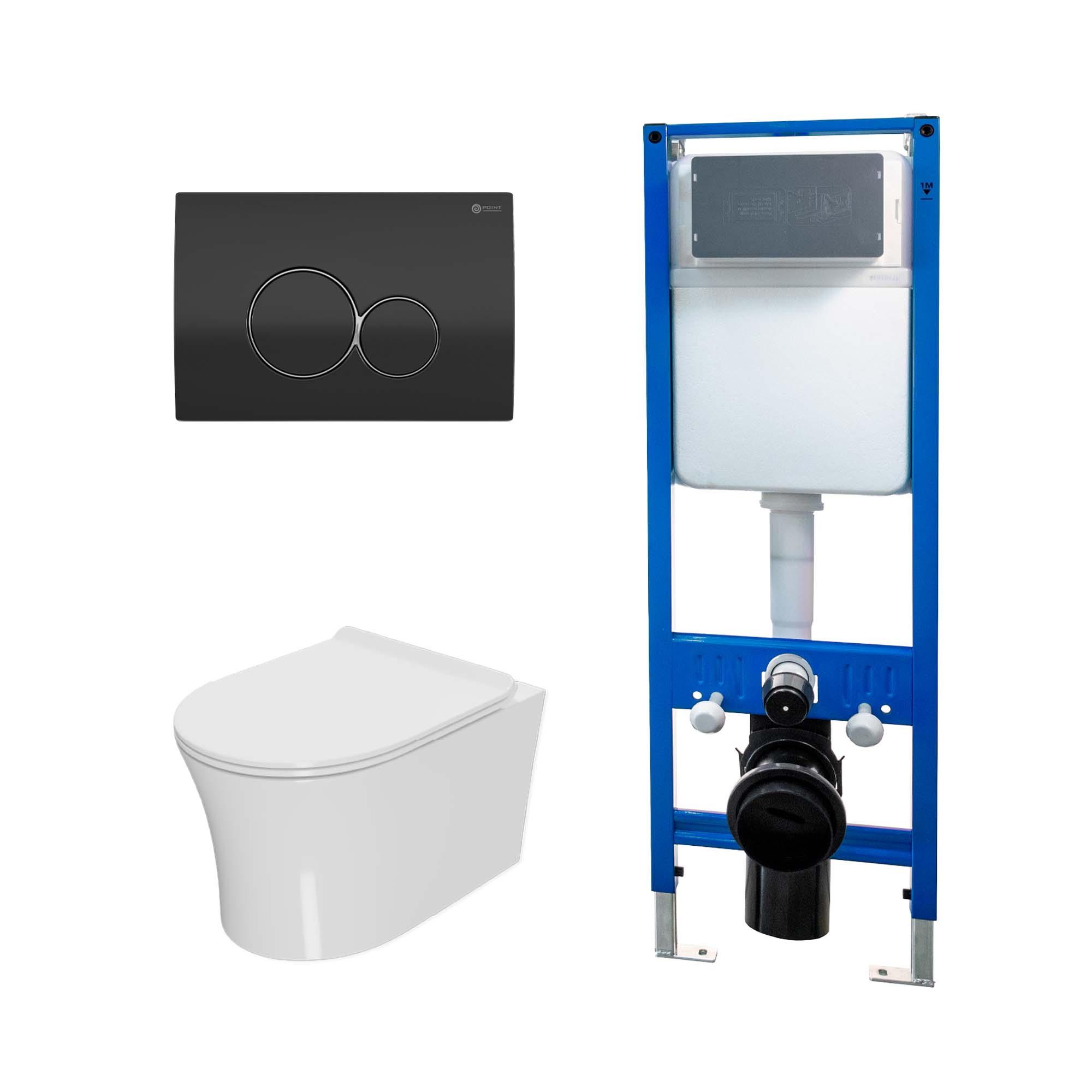 Сет: Инсталляция Point Элемент PN45124 + Клавиша Виктория черный/хром PN44061BC +Унитаз Вега PN41711