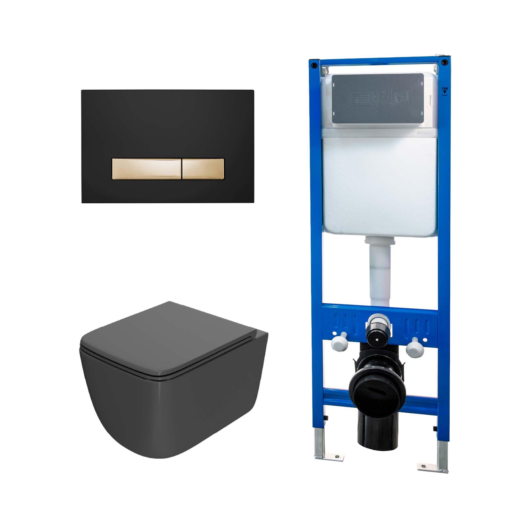 Сет: Инсталляция Point Элемент PN45124+Клавиша Меркурий PN44831BG черн/зол+Унитаз Меркурий PN41831GM