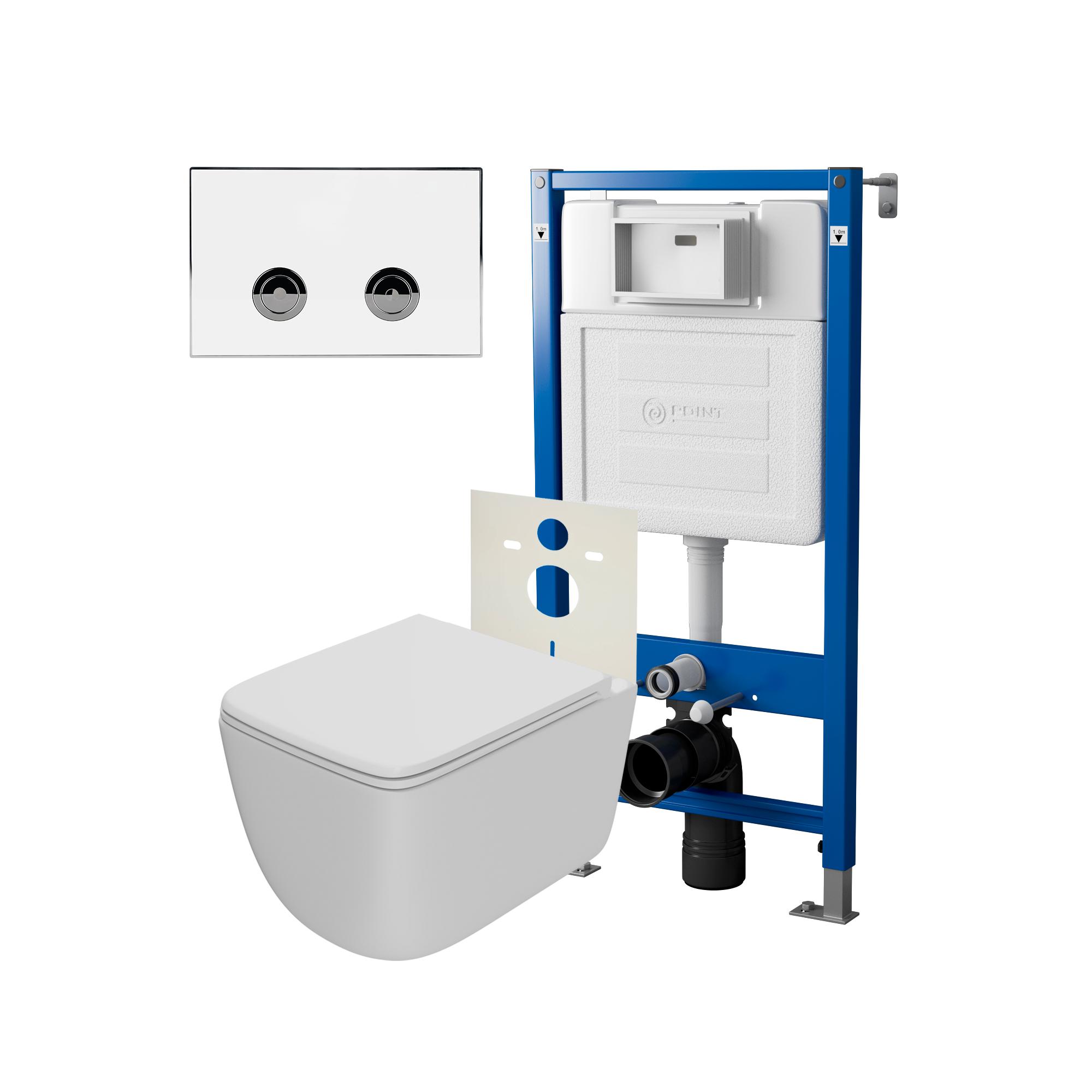 Сет: Инсталляция пневм Point Элемент П PN45121+Клавиша бел/хром PN44071WC +Унитаз Меркурий PN41831WM