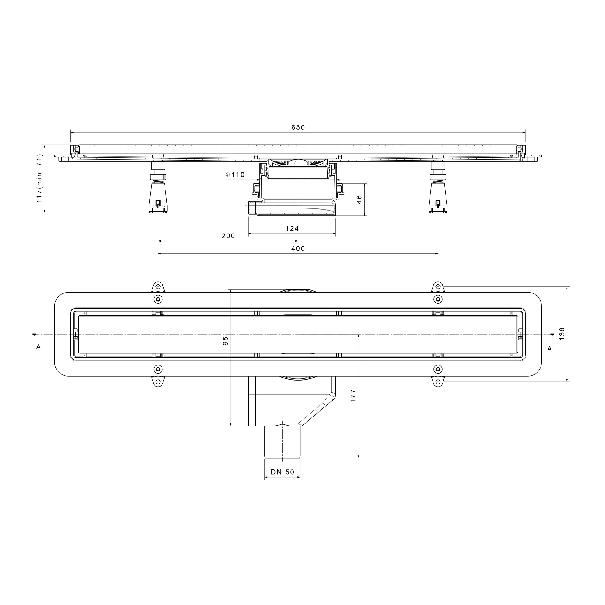 Душевой лоток POINT Гермес сталь 650 арт PN50165