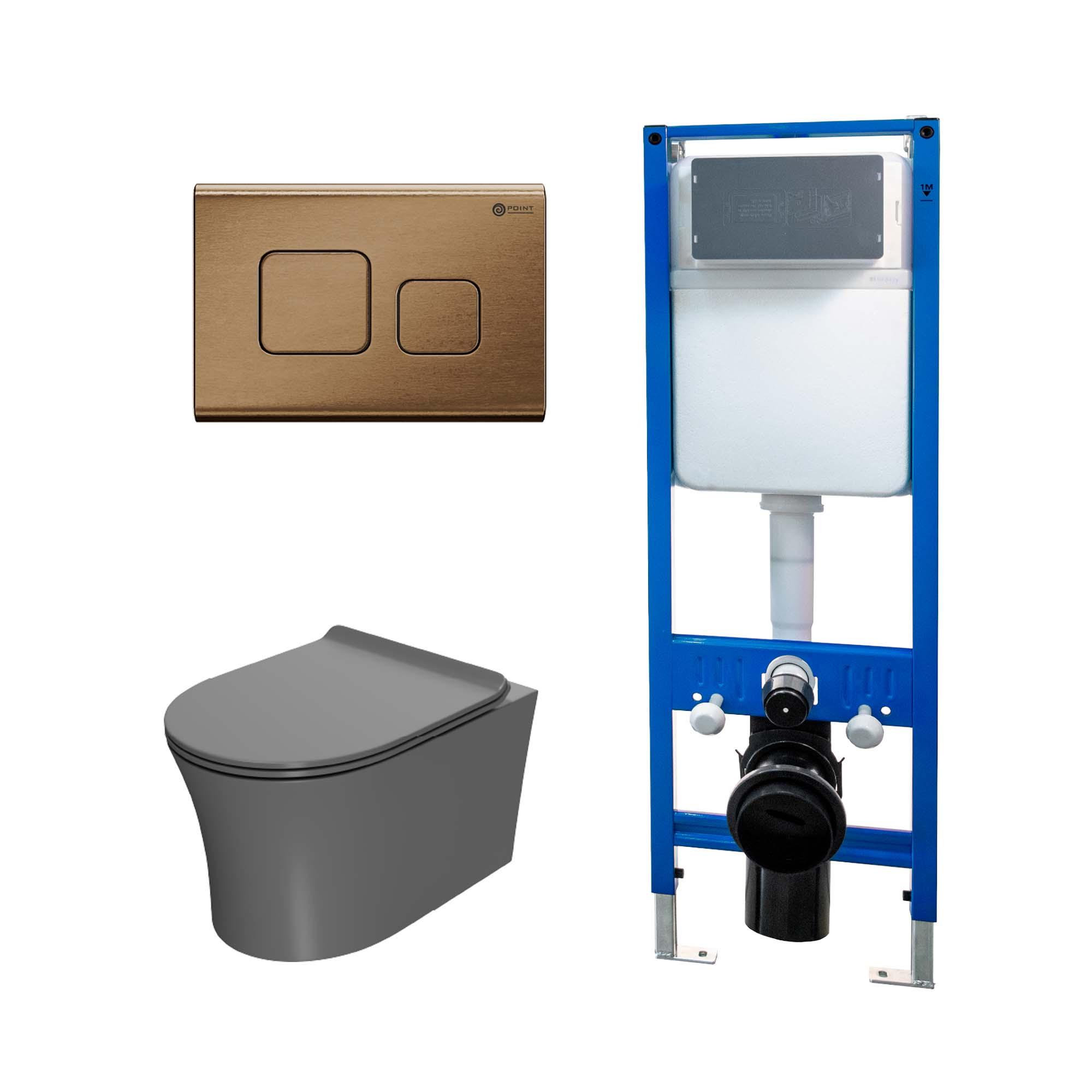 Сет: Инсталляция Point Элемент PN45124 + Клавиша Афина бронза браш PN44041BB + Унитаз Вега PN41711GM