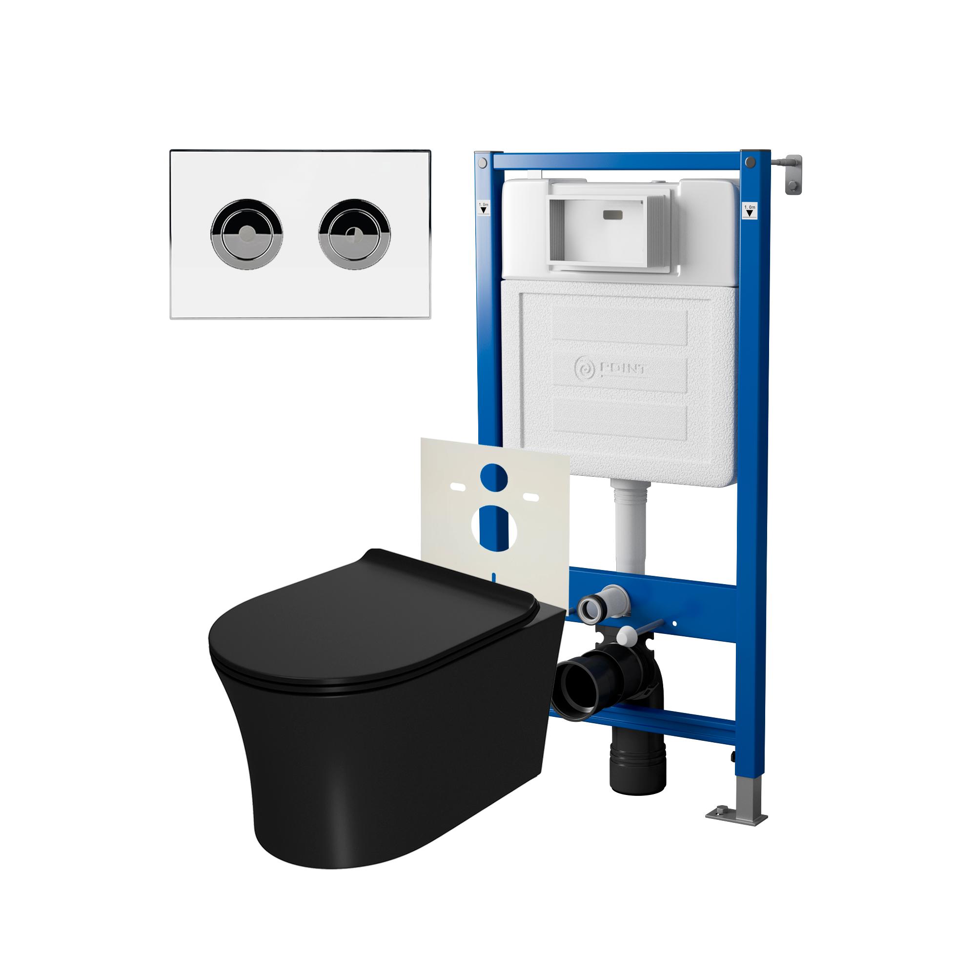 Сет: Инсталляция пневм Point Элемент П PN45121+Клавиша Венера бел/хром PN44072WC+Унитаз Вега чёр мат