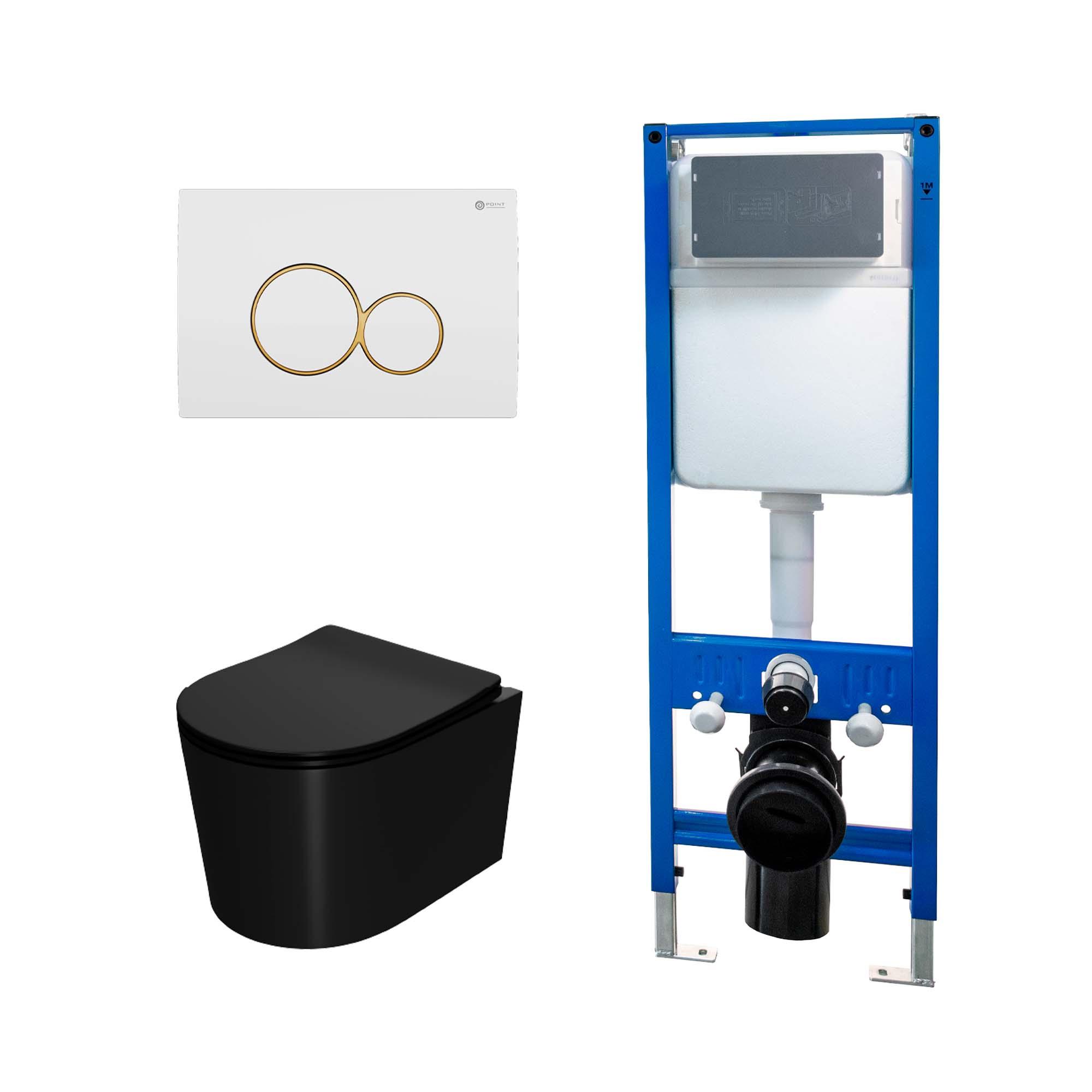 Сет: Инсталляция Point Элемент PN45124 + Клавиша Виктория бел/зол PN44061WG + Унитаз Веста PN41701BM