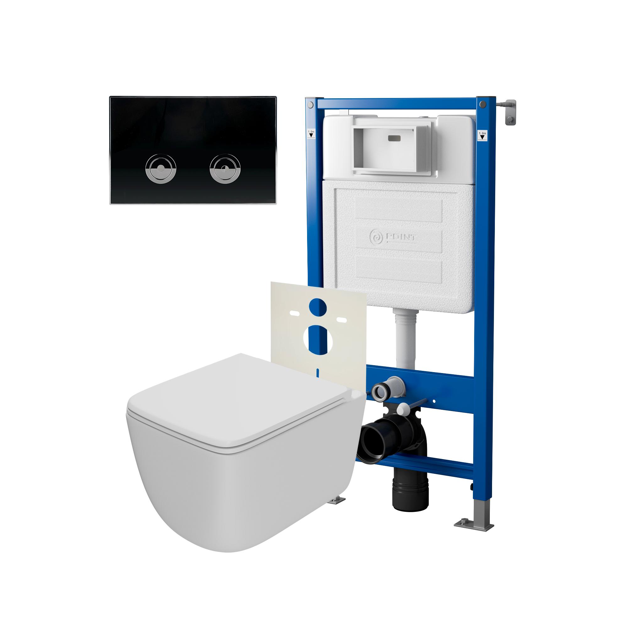 Сет: Инсталляция пневм Point Элемент П PN45121+Клавиша черн/хром PN44071BC+Унитаз Меркурий PN41831WM