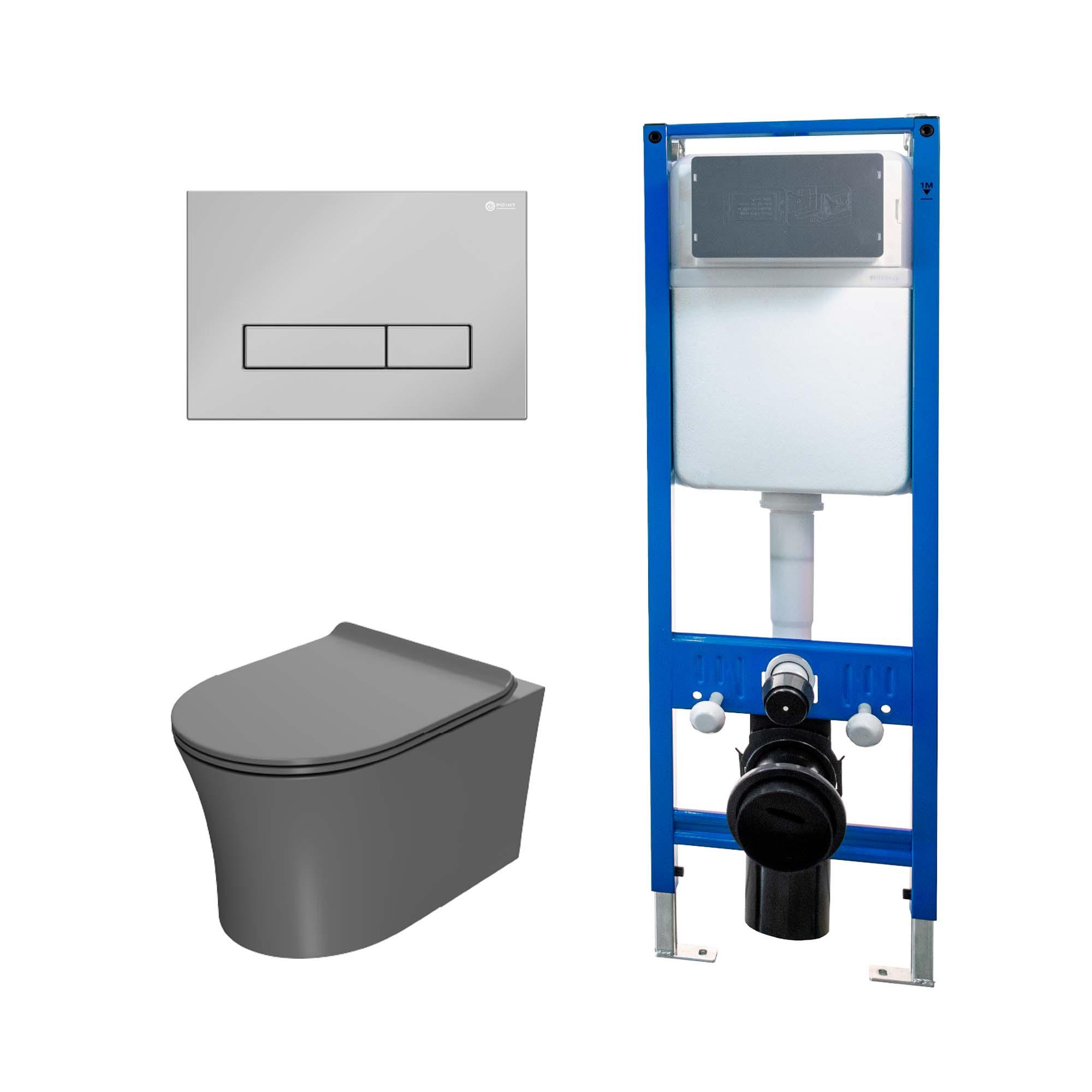 Сет: Инсталляция Point Элемент PN45124 + Клавиша Меркурий, хром, PN44831C + Унитаз Вега PN41711GM