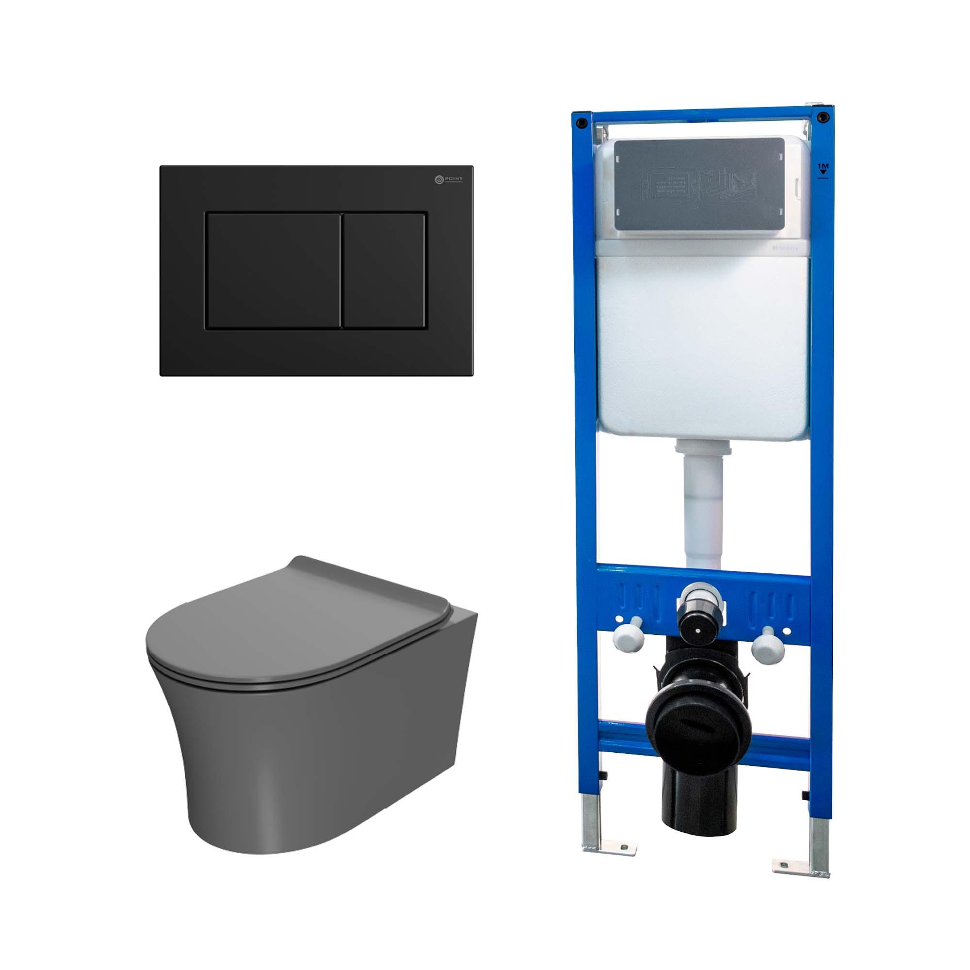 Сет: Инсталляция Point Элемент PN45124 + Клавиша Ника черн мат PN44081BM + Унитаз Вега PN41711GM