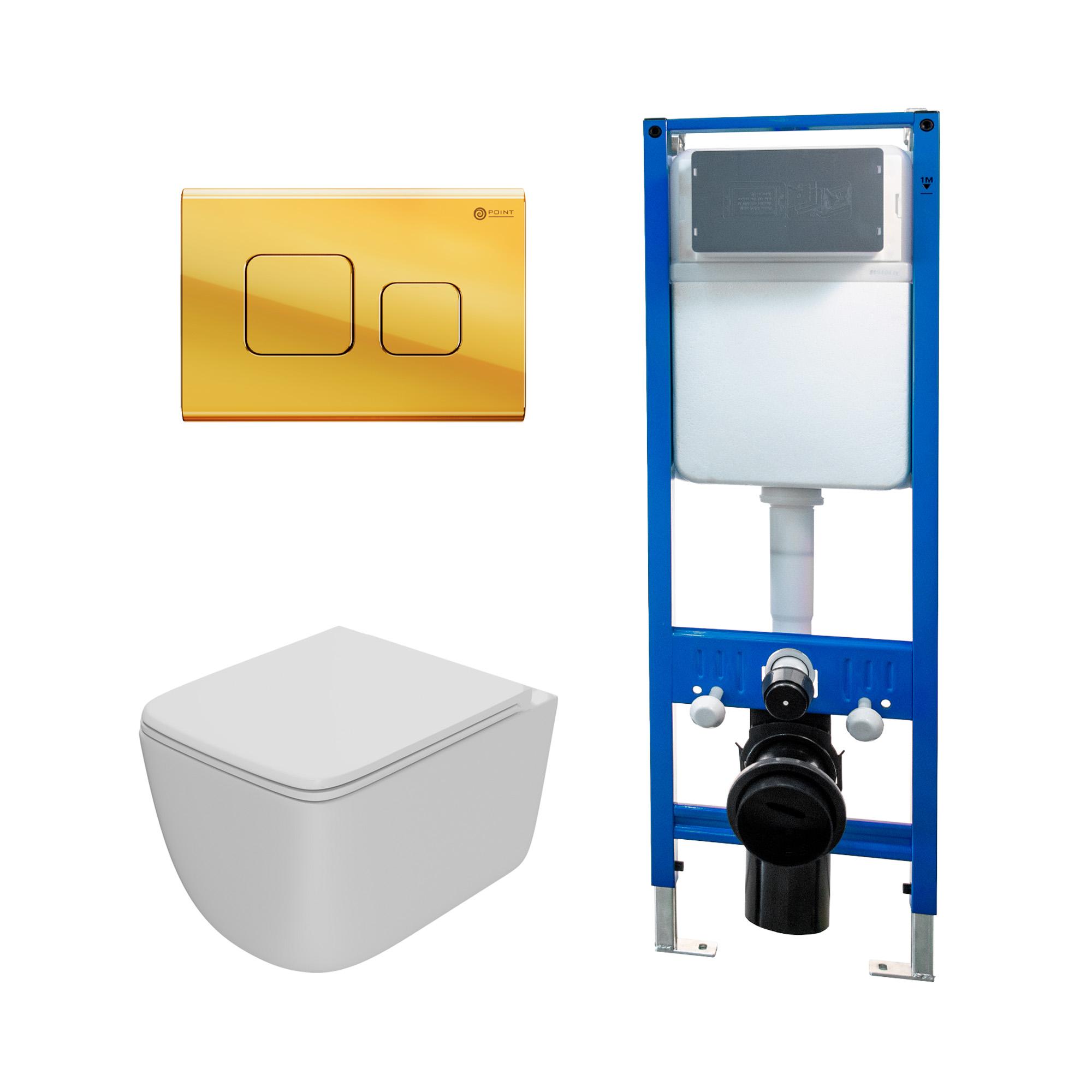 Сет: Инсталляция Point Элемент PN45124 + Клавиша Афина, золото, PN44041G + Унитаз Меркурий PN41831WM