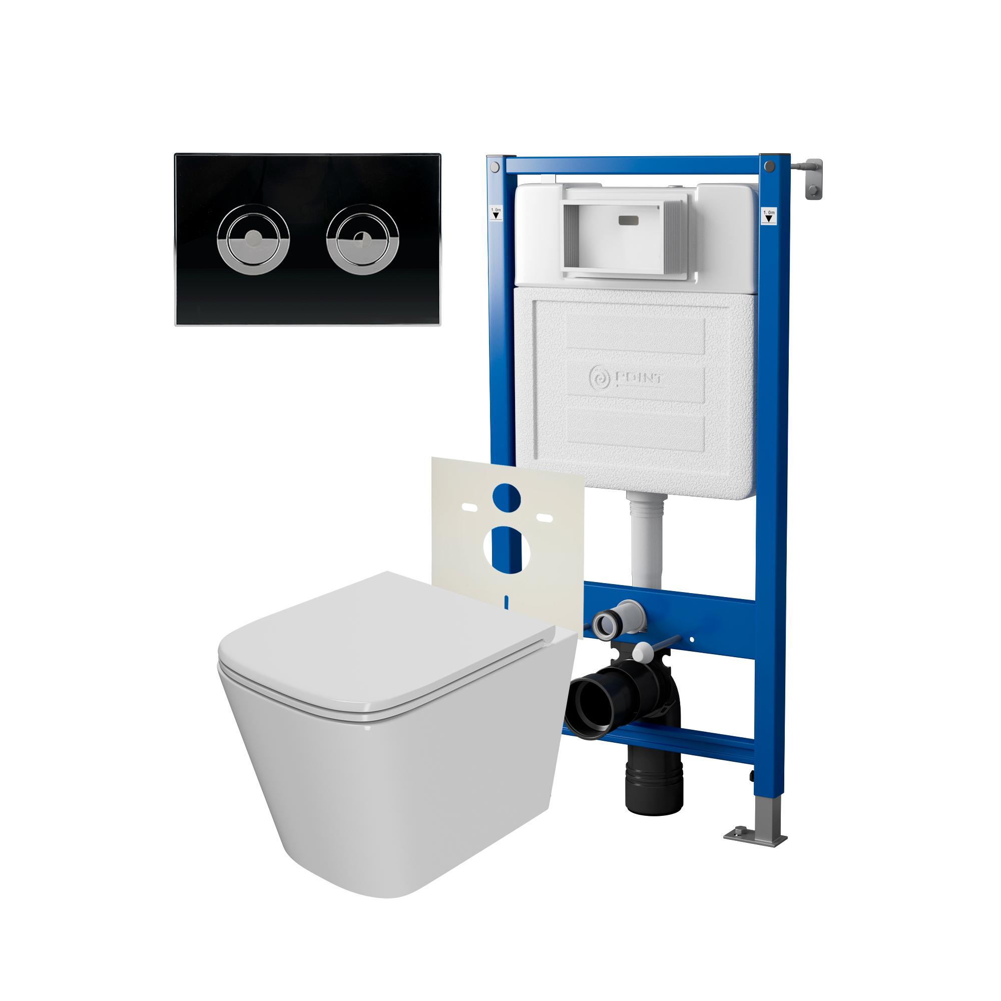 Сет: Инсталляция пневм Point Элемент П PN45121 + Клавиша Венера черн/хром PN44072BC + Унитаз Ника