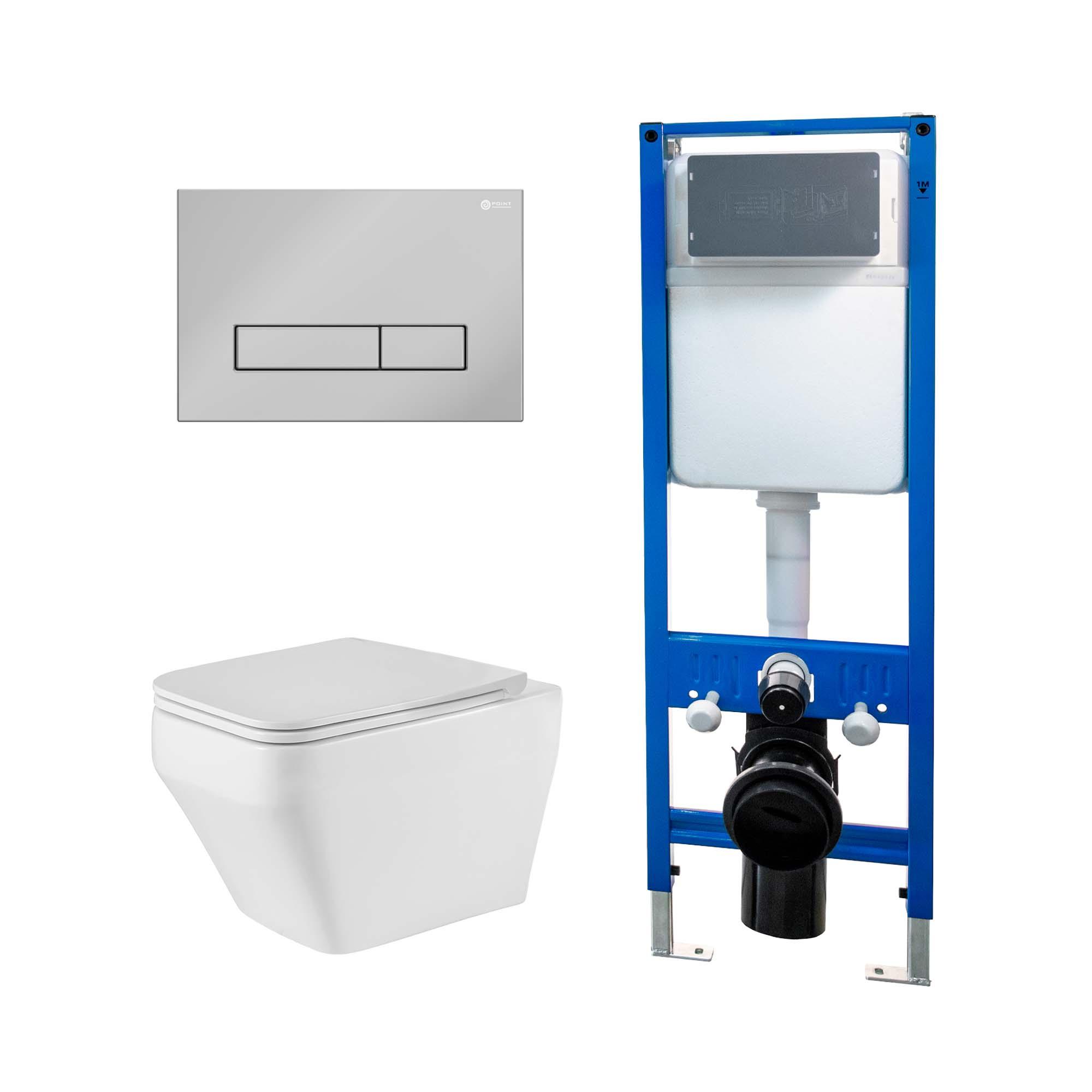 Сет: Инсталляция Point Элемент PN45124 + Клавиша Меркурий, хром, PN44831C + Унитаз Аврора PN41101