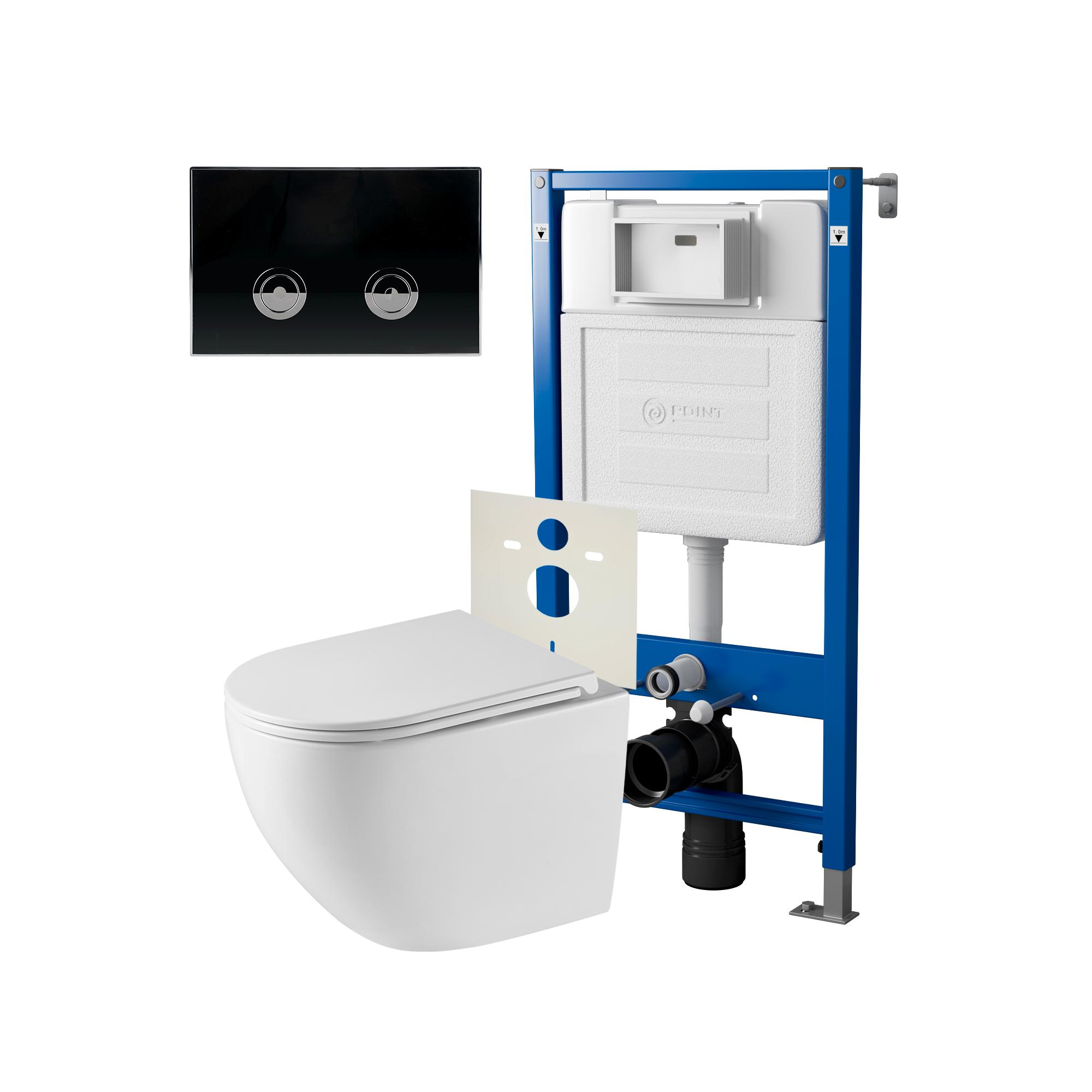 Сет: Инсталляция пневм Point Элемент П PN45121 + Клавиша черн/хром PN44071BC + Унитаз Сатурн PN41901