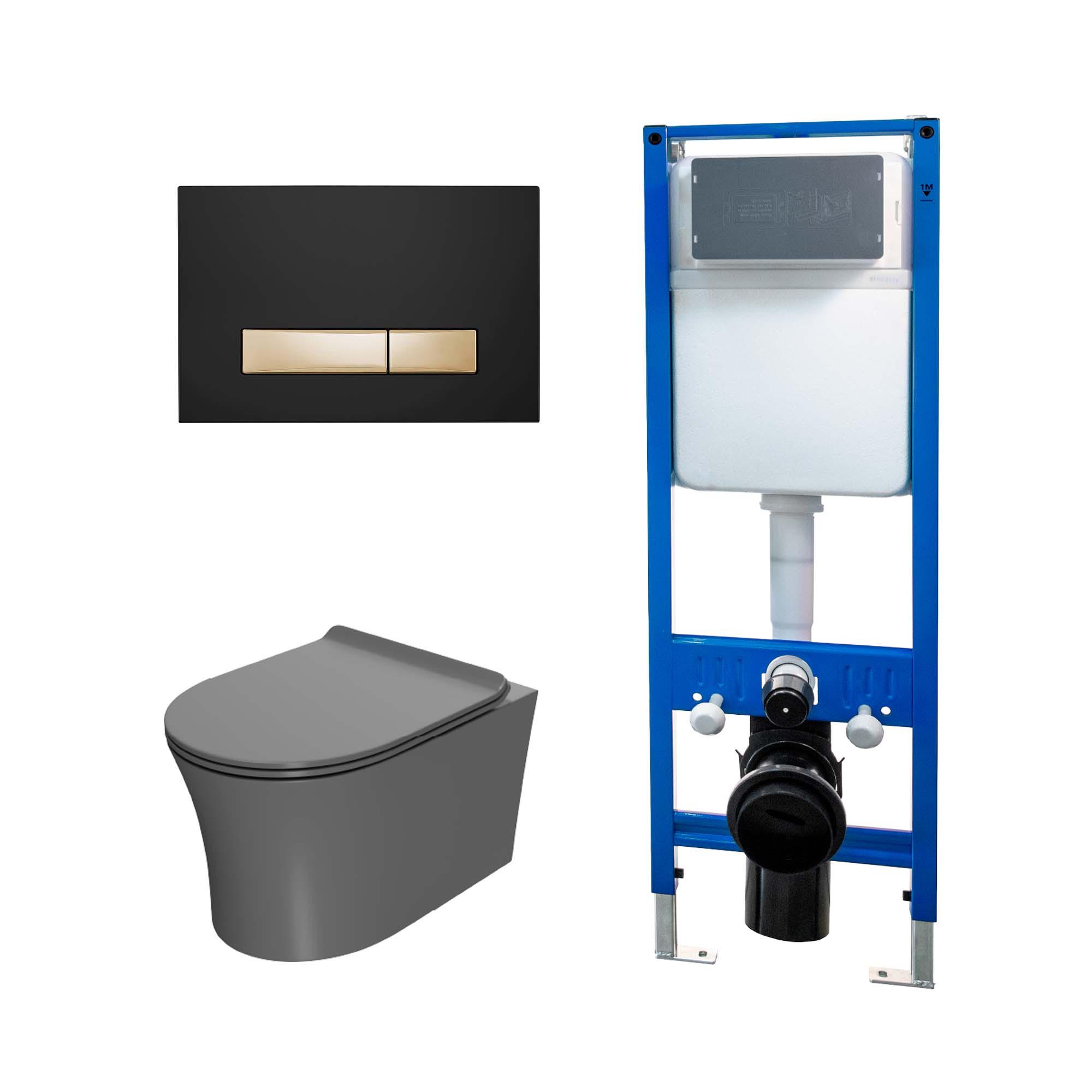 Сет: Инсталляция Point Элемент PN45124 + Клавиша Меркурий PN44831BG черн/зол + Унитаз Вега PN41711GM