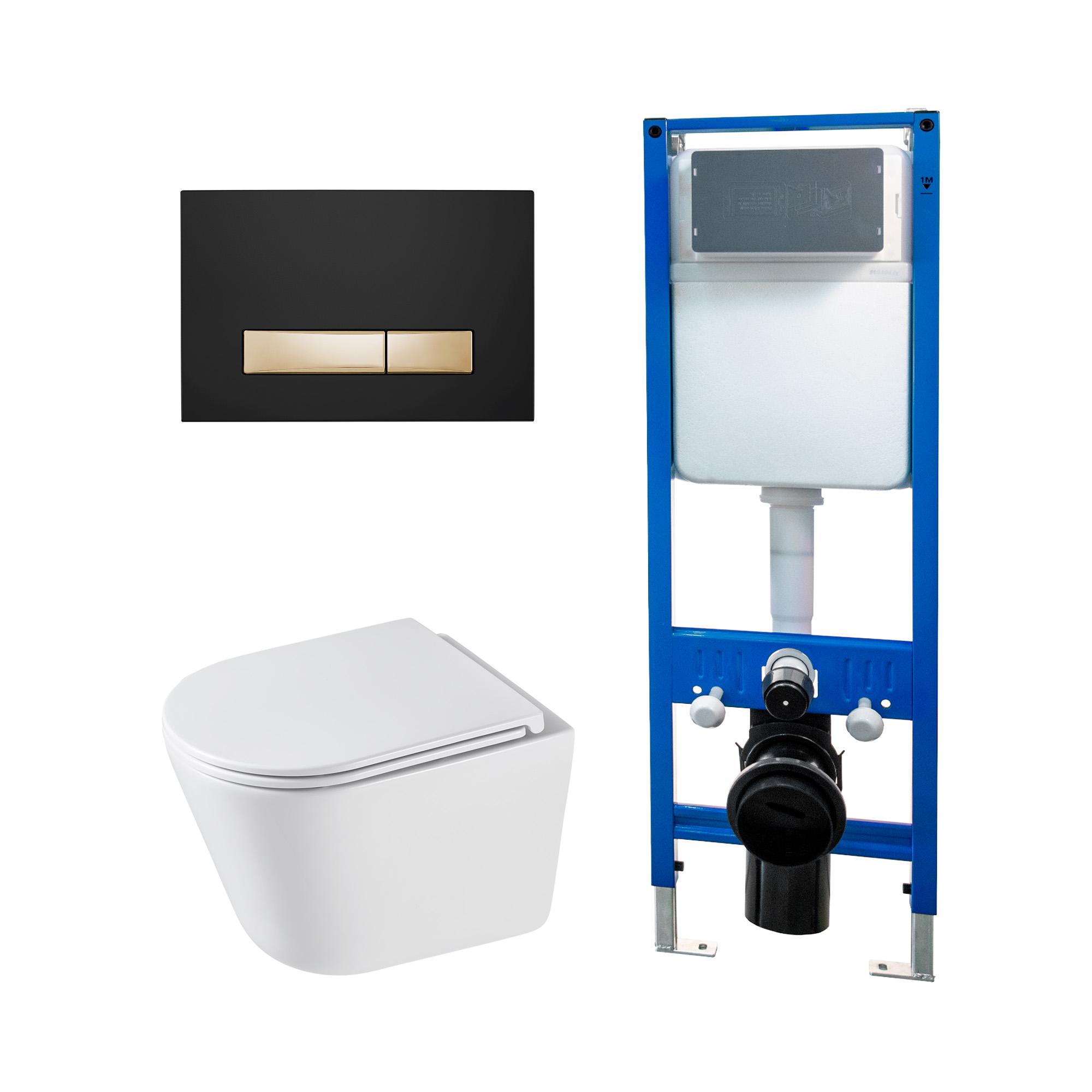 Сет: Инсталляция Point Элемент PN45124 + Клавиша Меркурий PN44831BG черн/зол + Унитаз Венера PN41071