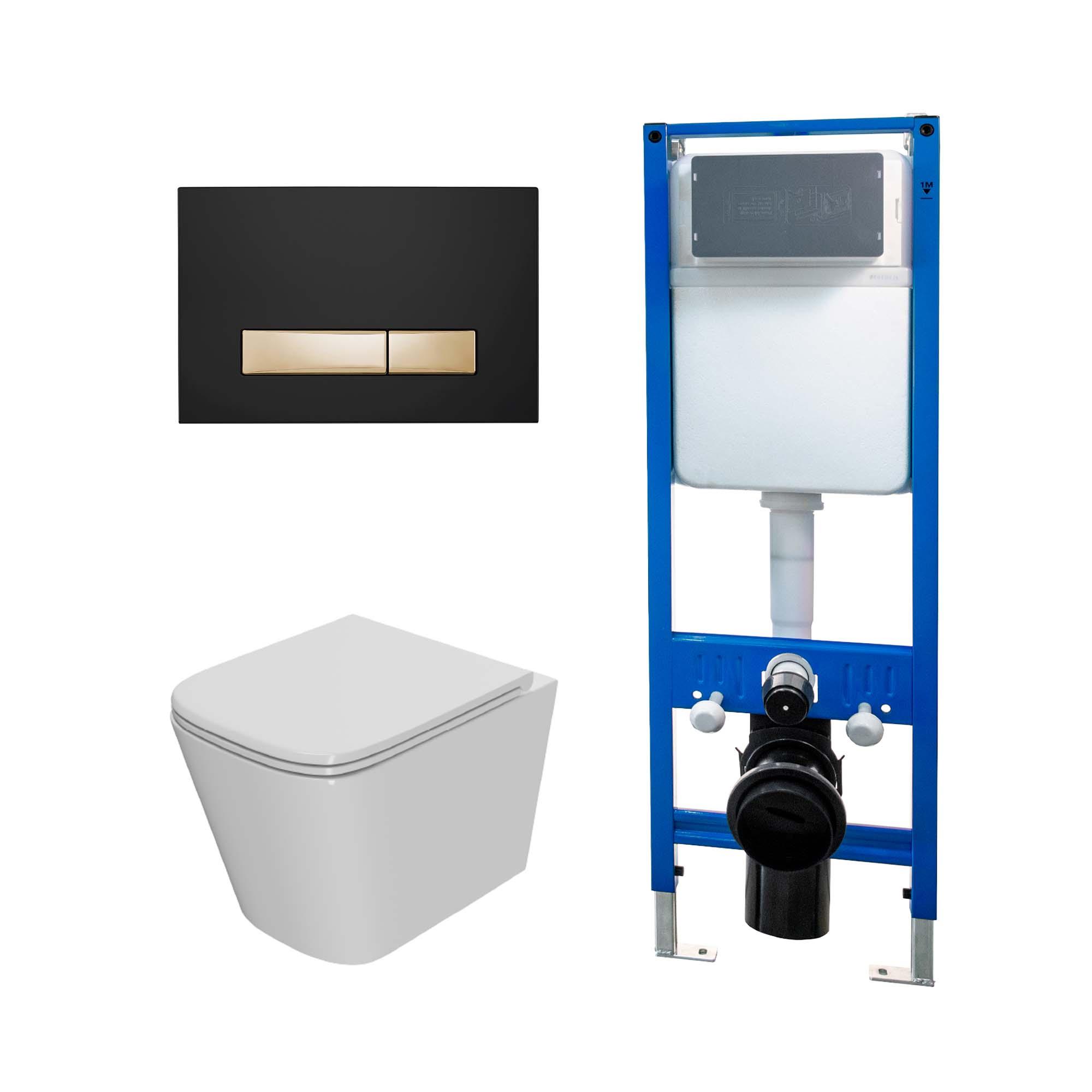Сет: Инсталляция Point Элемент PN45124 + Клавиша Меркурий PN44831BG черн/зол + Унитаз Ника PN41081