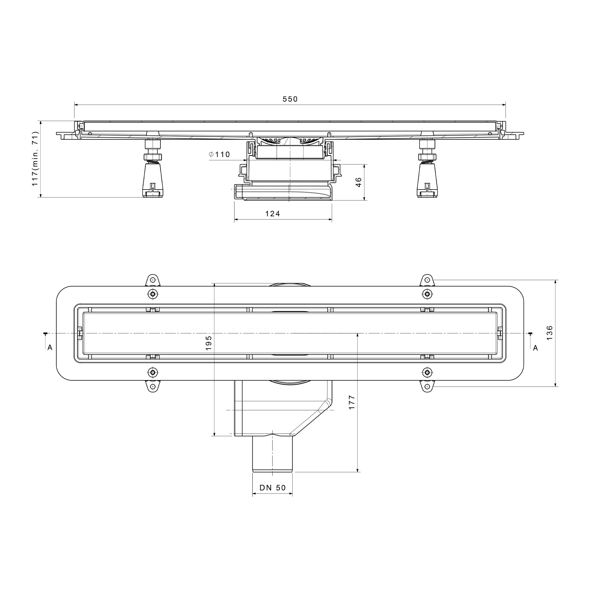 Душевой лоток POINT Деметра сталь 550 арт PN50255