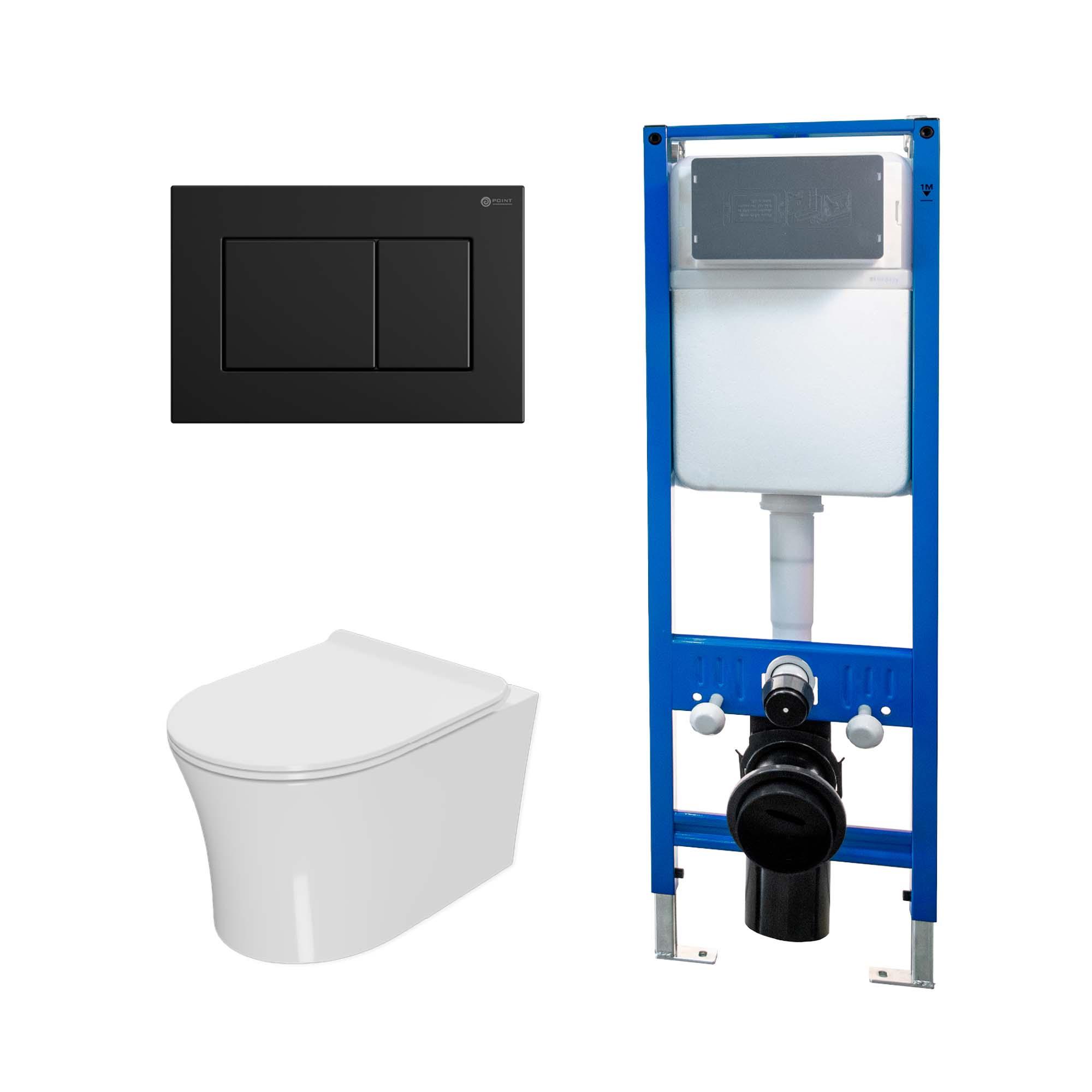 Сет: Инсталляция Point Элемент PN45124 + Клавиша Ника черный матовый PN44081BM + Унитаз Вега PN41711