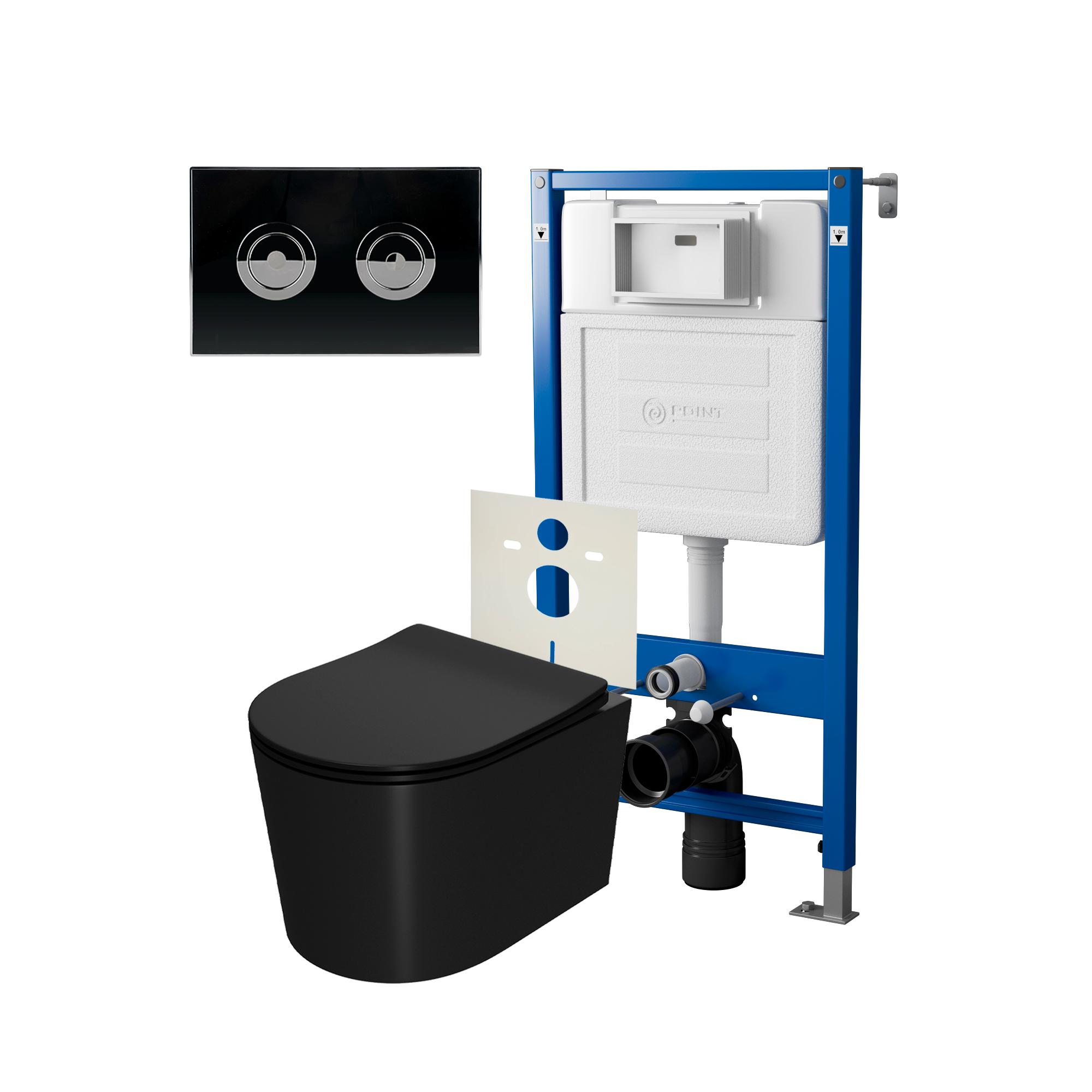 Сет:Инсталляция пневм Point Элемент П PN45121+Клавиша Венера чер/хром PN44072BC+Унитаз Веста чёр мат
