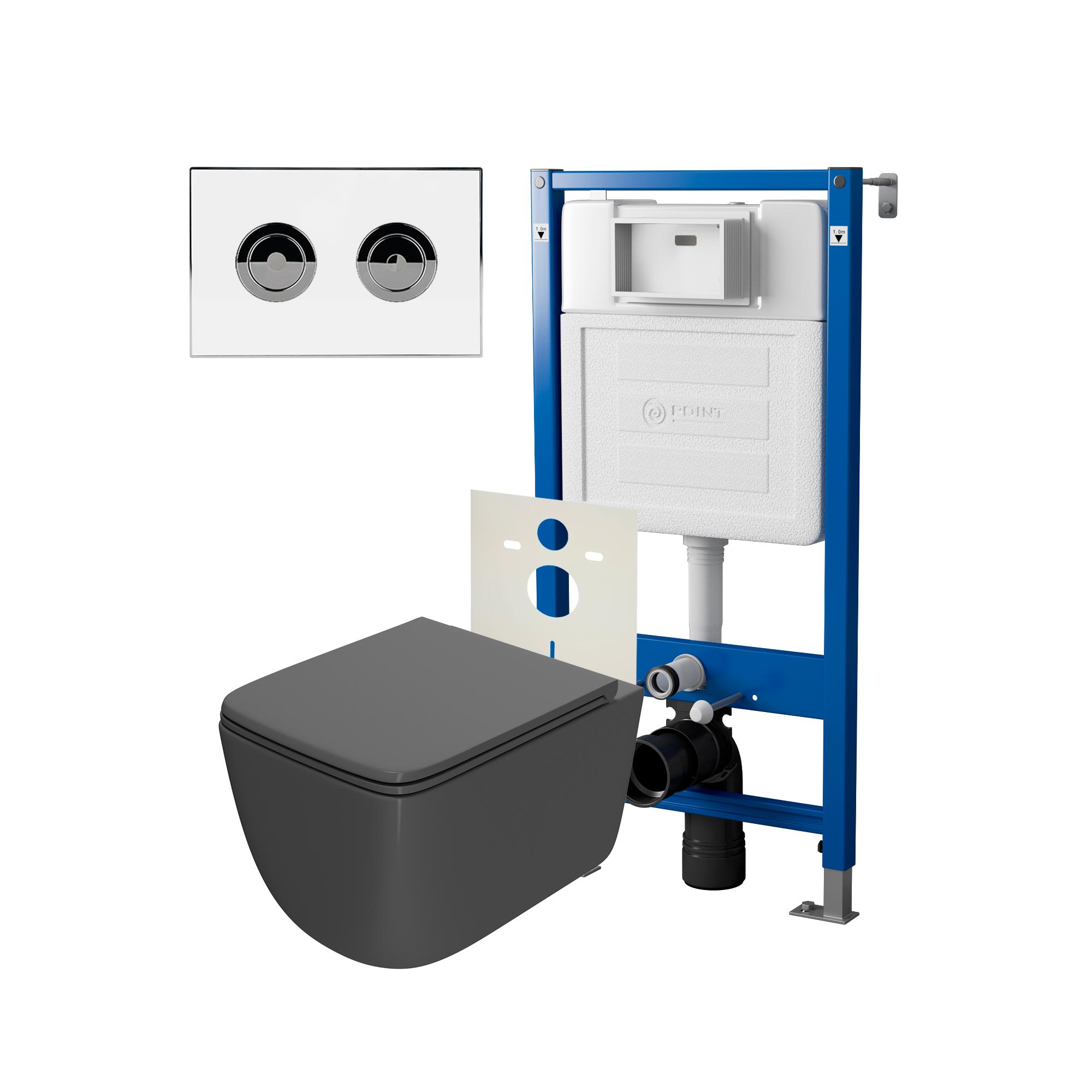 Сет: Инсталляция пневм Point Элемент П PN45121+Клавиша Венера бел/хрPN44072WC+Унитаз Меркурий графит