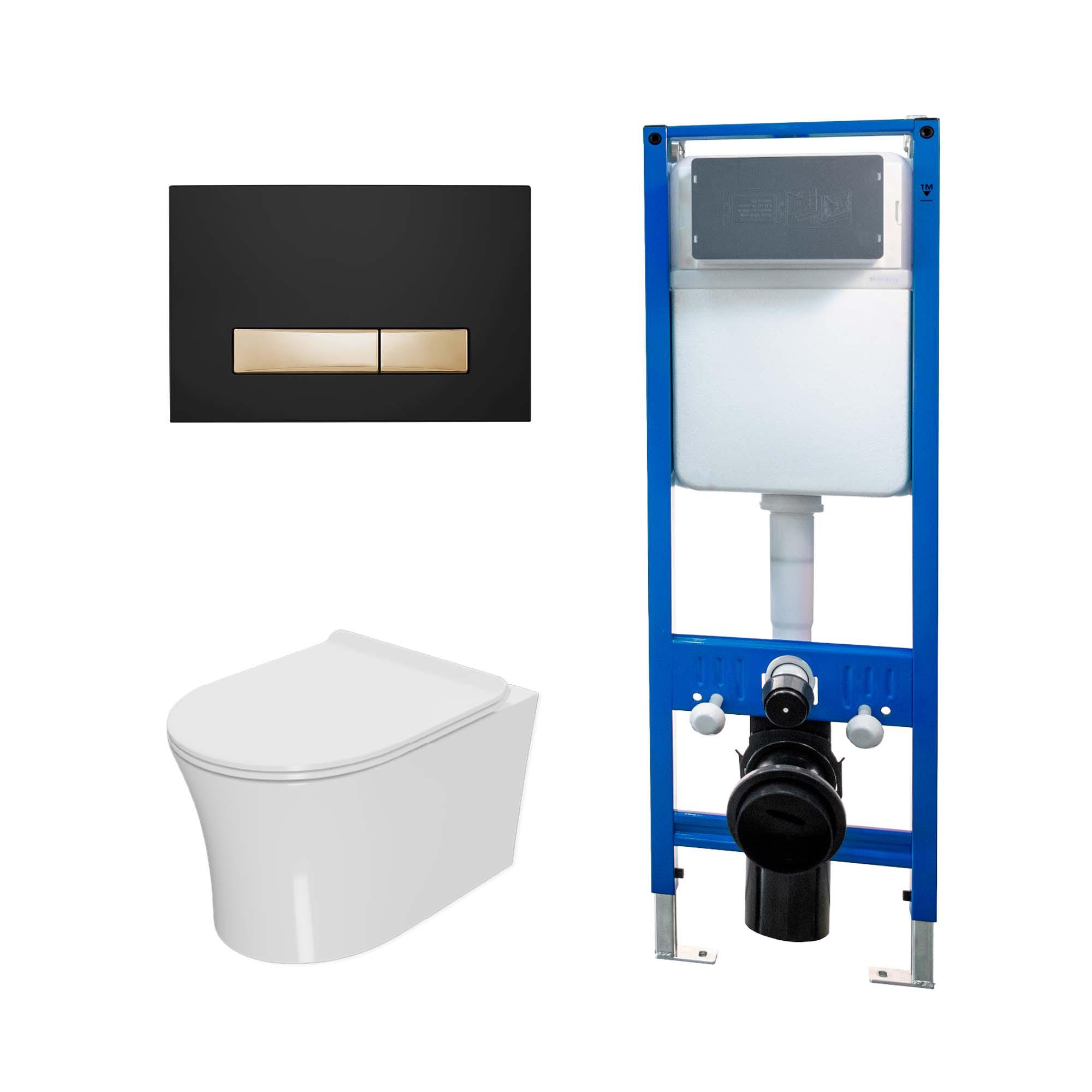 Сет: Инсталляция Point Элемент PN45124 + Клавиша Меркурий PN44831BG черн/зол + Унитаз Вега PN41711