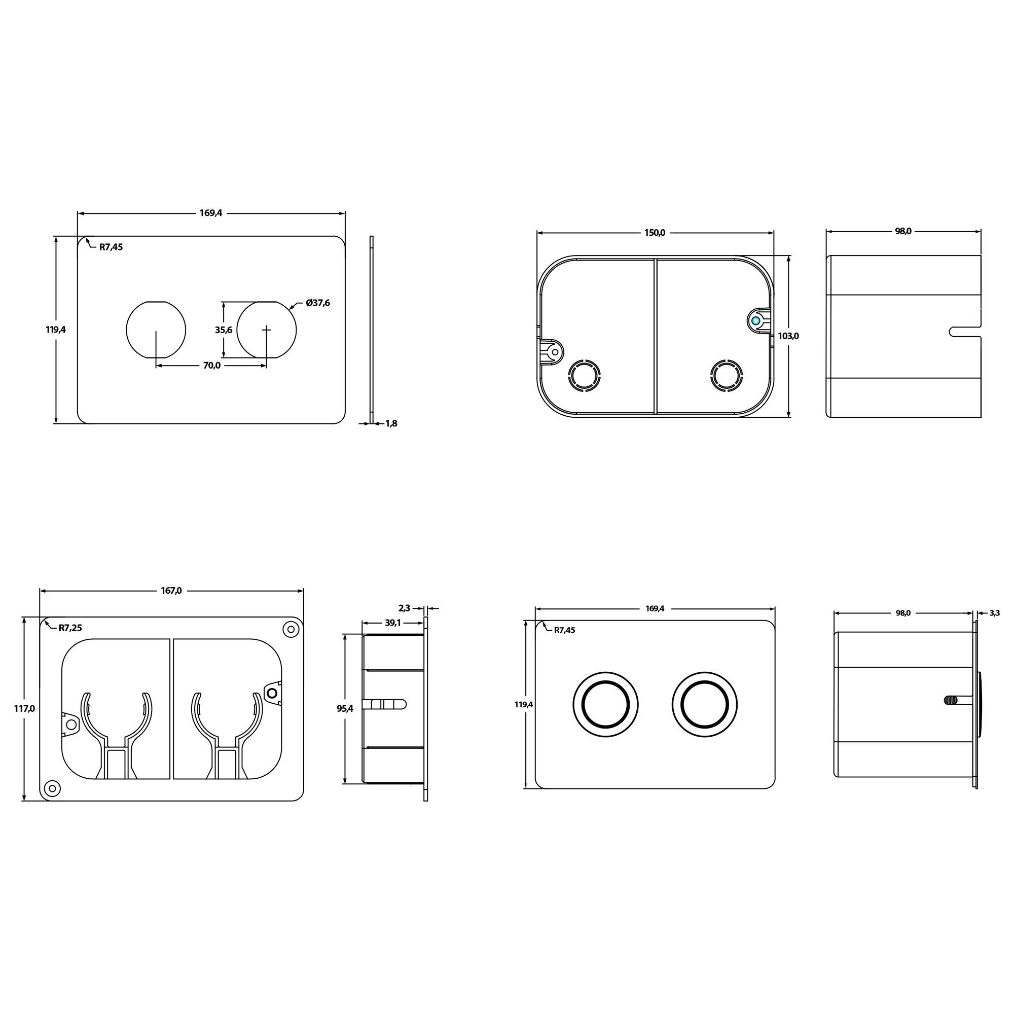 Клавиша смыва для пневматической инсталляции Point Венера, установка в стену, черный/хром, PN44072BC