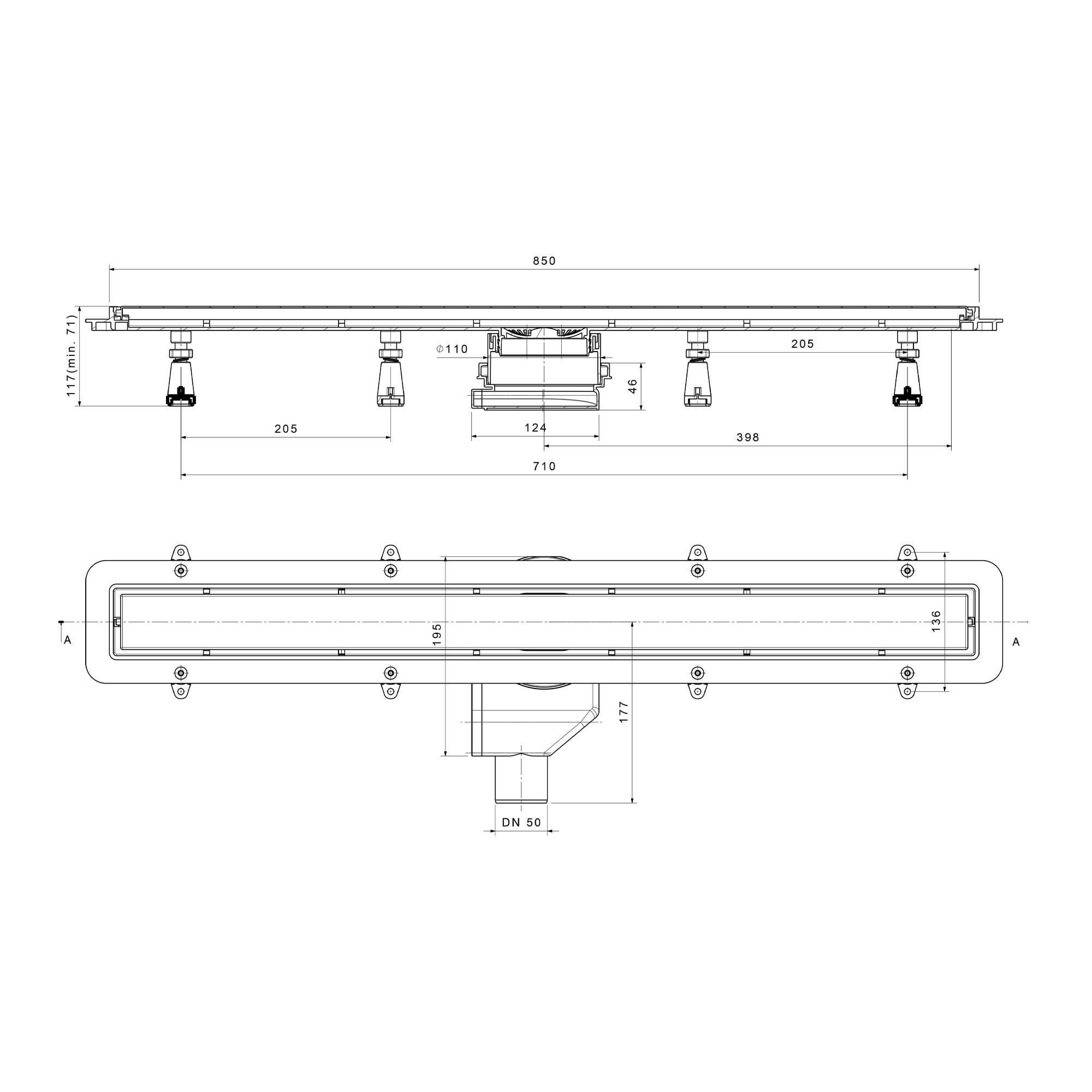 Душевой лоток POINT Деметра сталь 850 арт PN50285