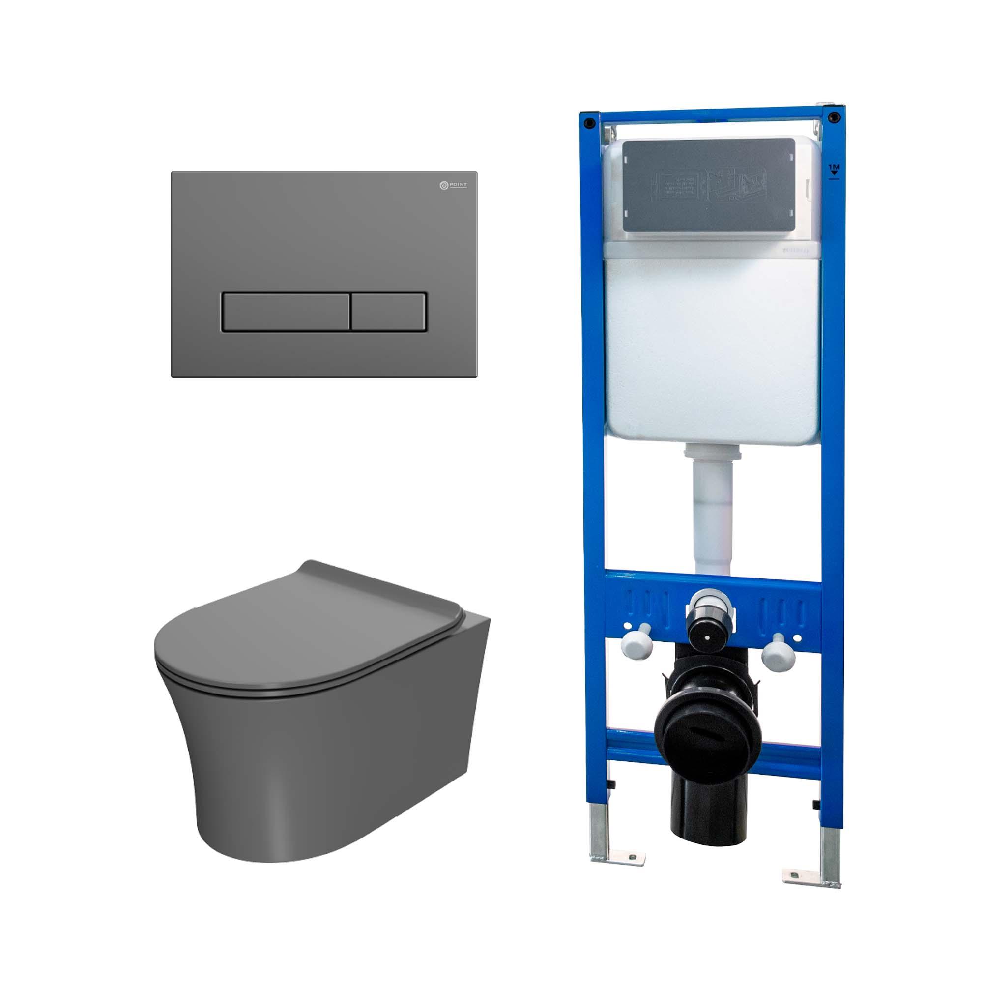 Сет: Инсталляция Point Элемент PN45124 + Клавиша Меркурий сер мат PN44831GM + Унитаз Вега PN41711GM