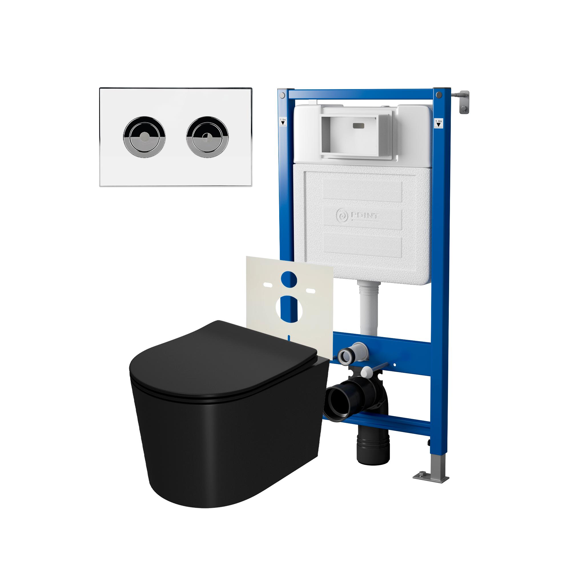 Сет:Инсталляция пневм Point Элемент П PN45121+Клавиша Венера бел/хром PN44072WC+Унитаз Веста чёр мат