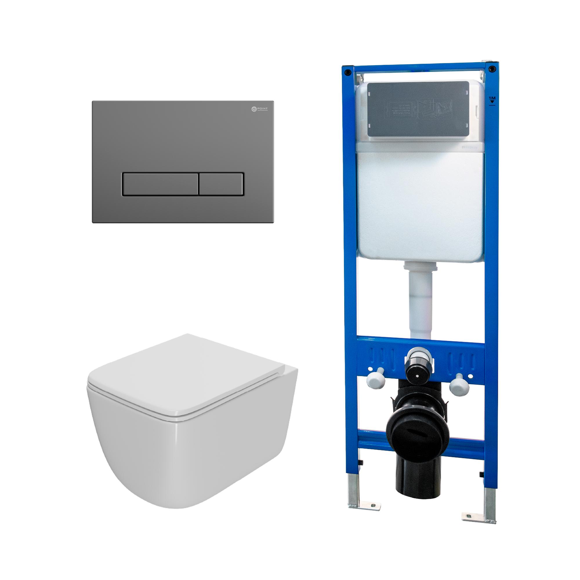 Сет: Инсталляция Point Элемент PN45124+Клавиша Меркурий сер мат PN44831GM+Унитаз Меркурий PN41831