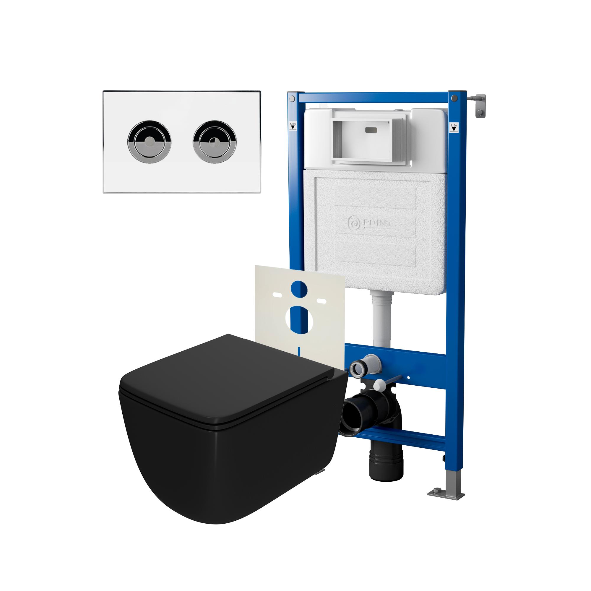 Сет:Инсталляция пневм PointЭлемент П PN45121+Клавиша Венера бел/хрPN44072WC+Унитаз Меркурий чёрн мат