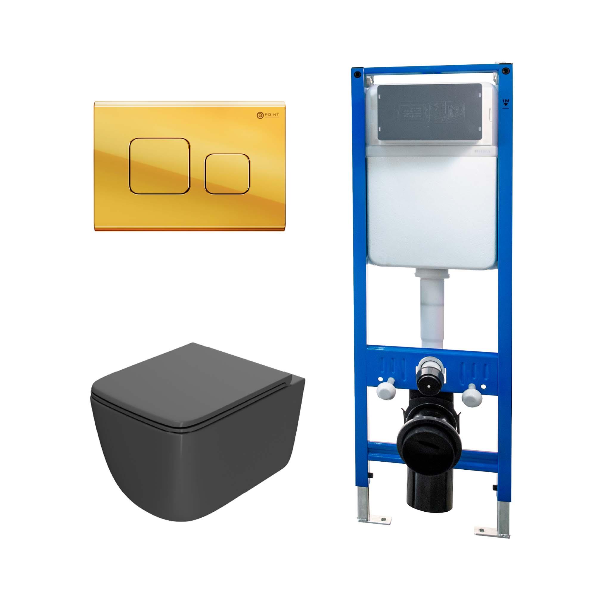 Сет: Инсталляция Point Элемент PN45124 + Клавиша Афина, золото, PN44041G + Унитаз Меркурий PN41831GM