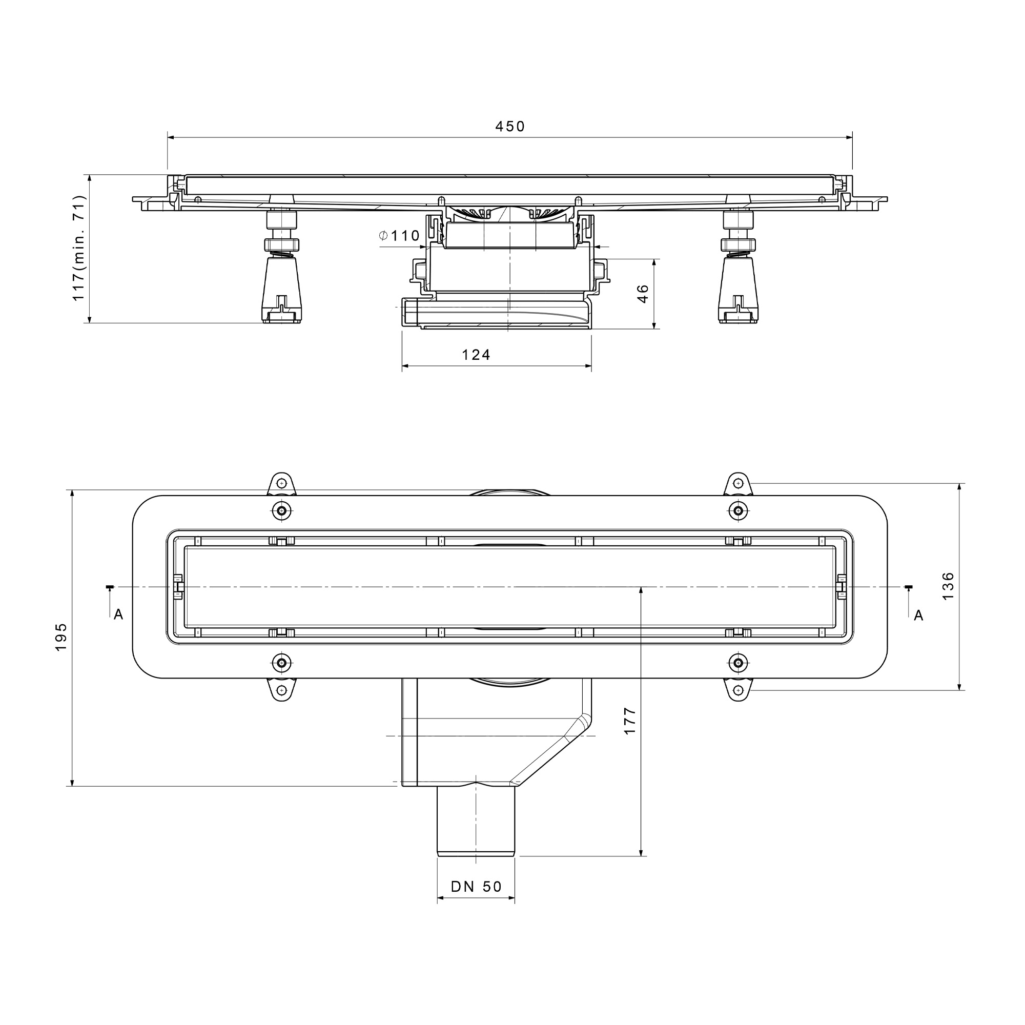 Душевой лоток POINT Деметра золото 450 арт PN50645G