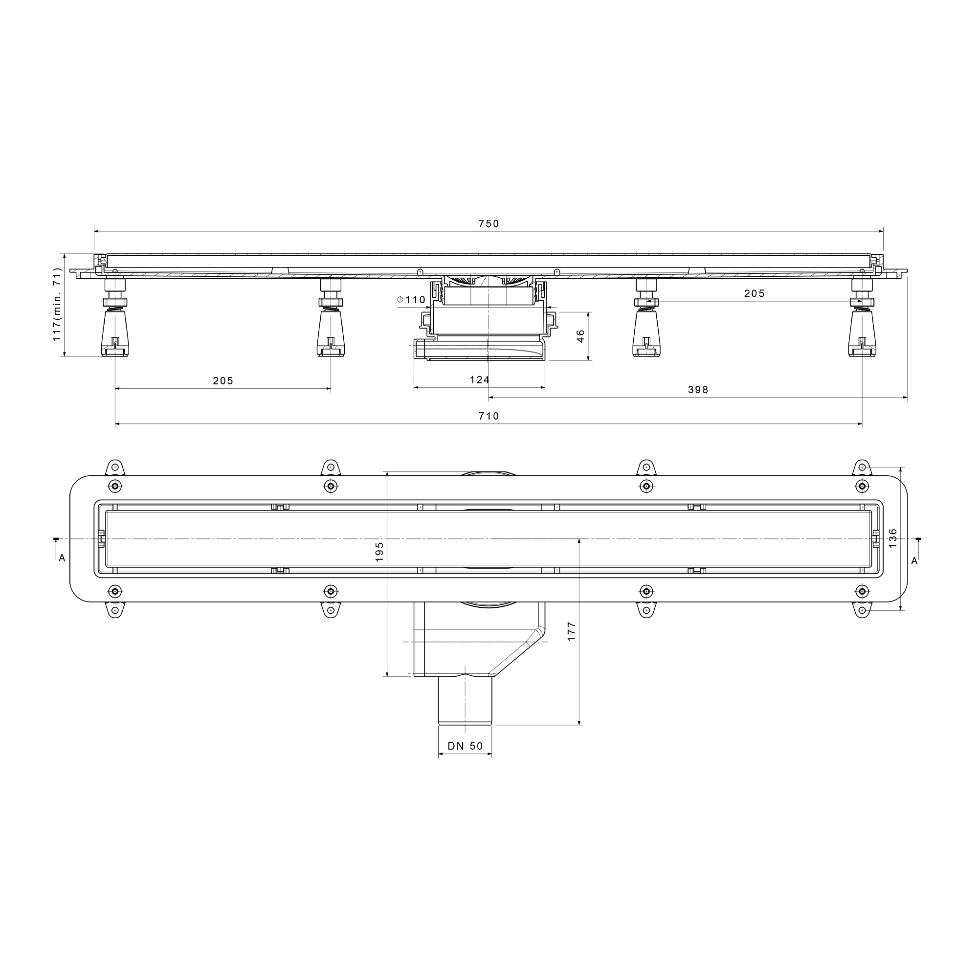 Душевой лоток POINT Деметра золото 750 арт PN50675G