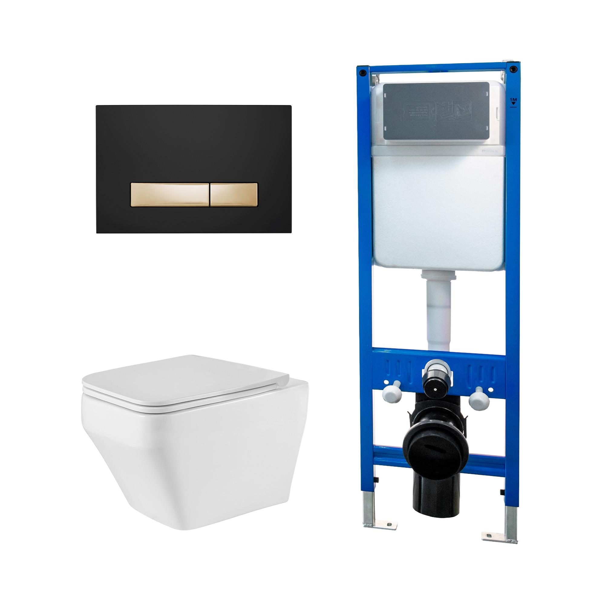 Сет: Инсталляция Point Элемент PN45124 + Клавиша Меркурий PN44831BG черн/зол + Унитаз Аврора PN41101