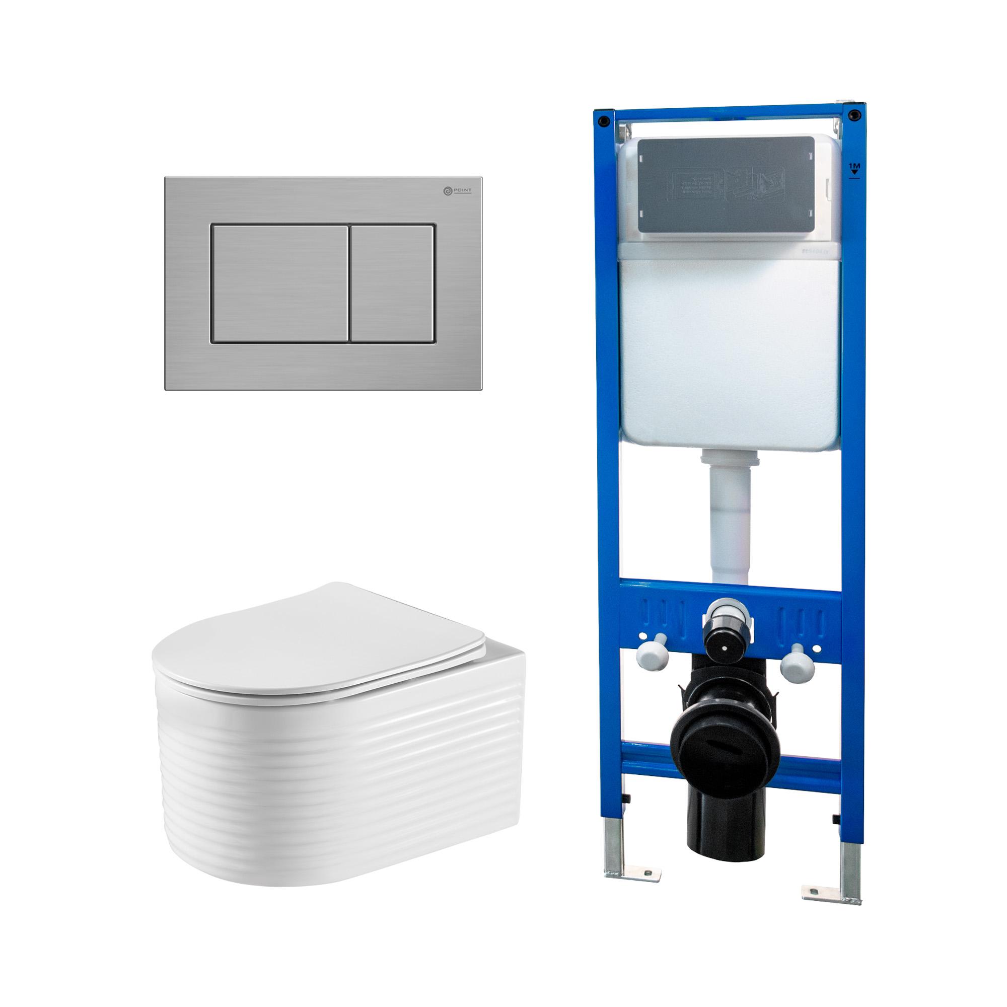 Сет: Инсталляция Point Элемент PN45124 + Клавиша Ника, нерж сталь PN44081SB + Унитаз Омега PN41902