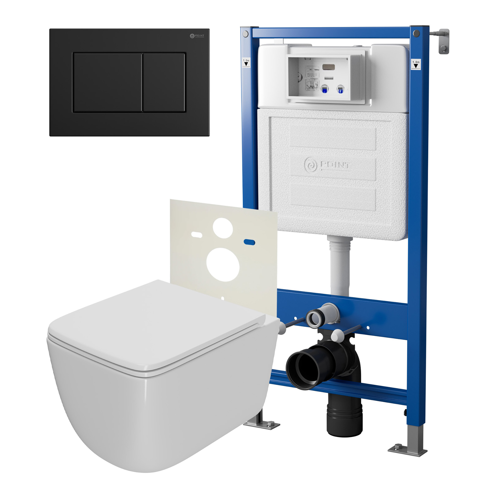 Нов.арт PN48369BM (45122 вместо 45120)+ Клавиша чер мат PN44081BM + Унитаз Меркурий белый PN41831