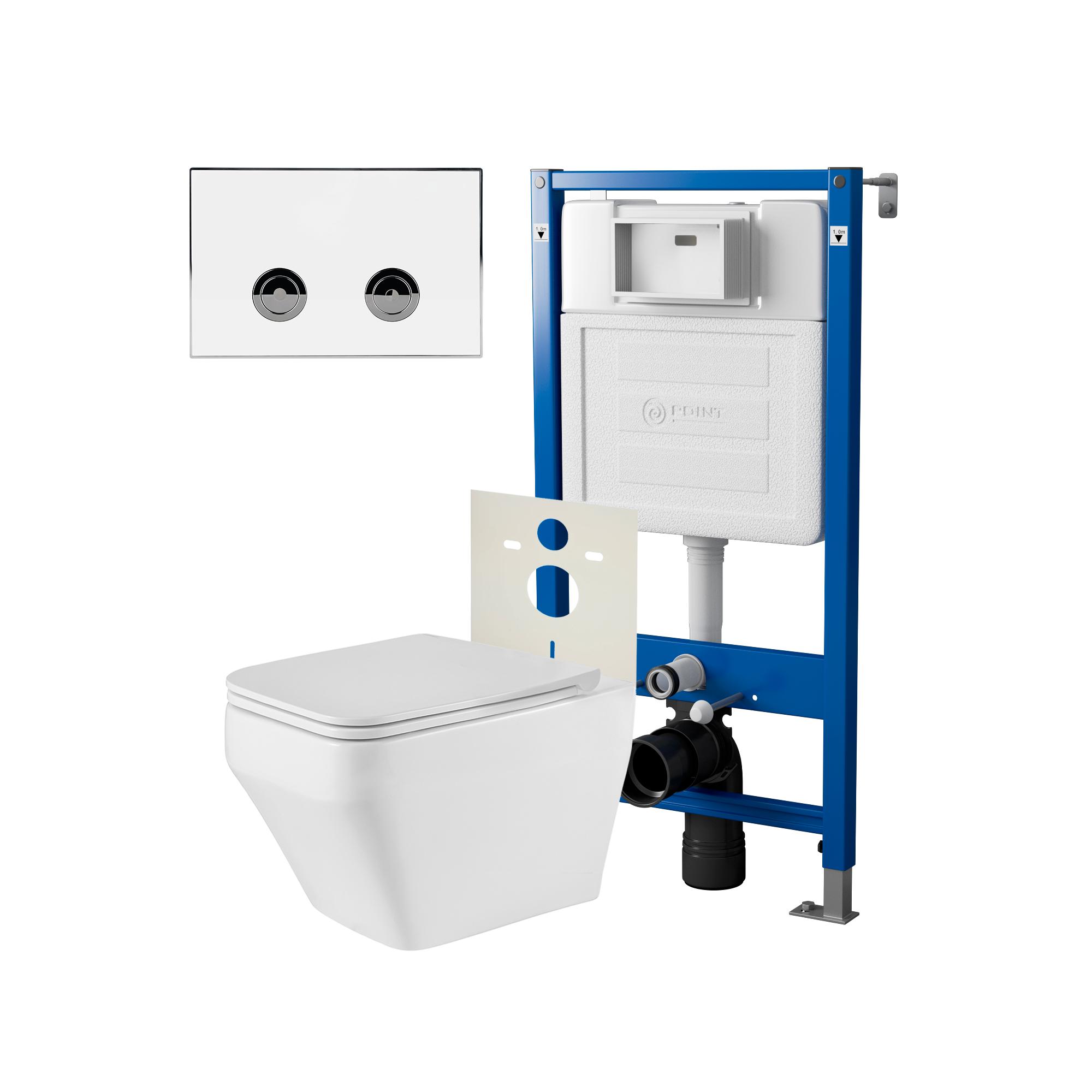 Сет: Инсталляция пневм Point Элемент П PN45121 + Клавиша бел/хром PN44071WC + Унитаз Аврора PN41101 