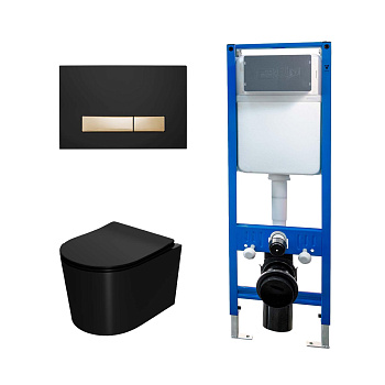 Сет: Инсталляция Point Элемент PN45124 + Клавиша Меркурий PN44831BG черн/зол +Унитаз Веста PN41701BM