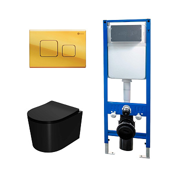 Сет: Инсталляция Point Элемент PN45124 + Клавиша Афина, золото, PN44041G + Унитаз Веста PN41701BM