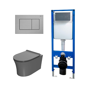 Сет: Инсталляция Point Элемент PN45124 + Клавиша Ника, нерж сталь PN44081SB + Унитаз Вега PN41711GM