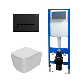 Сет: Инсталляция Point Элемент PN45124+Клавиша Меркурий черн мат PN44831BM+Унитаз Меркурий PN41831WM